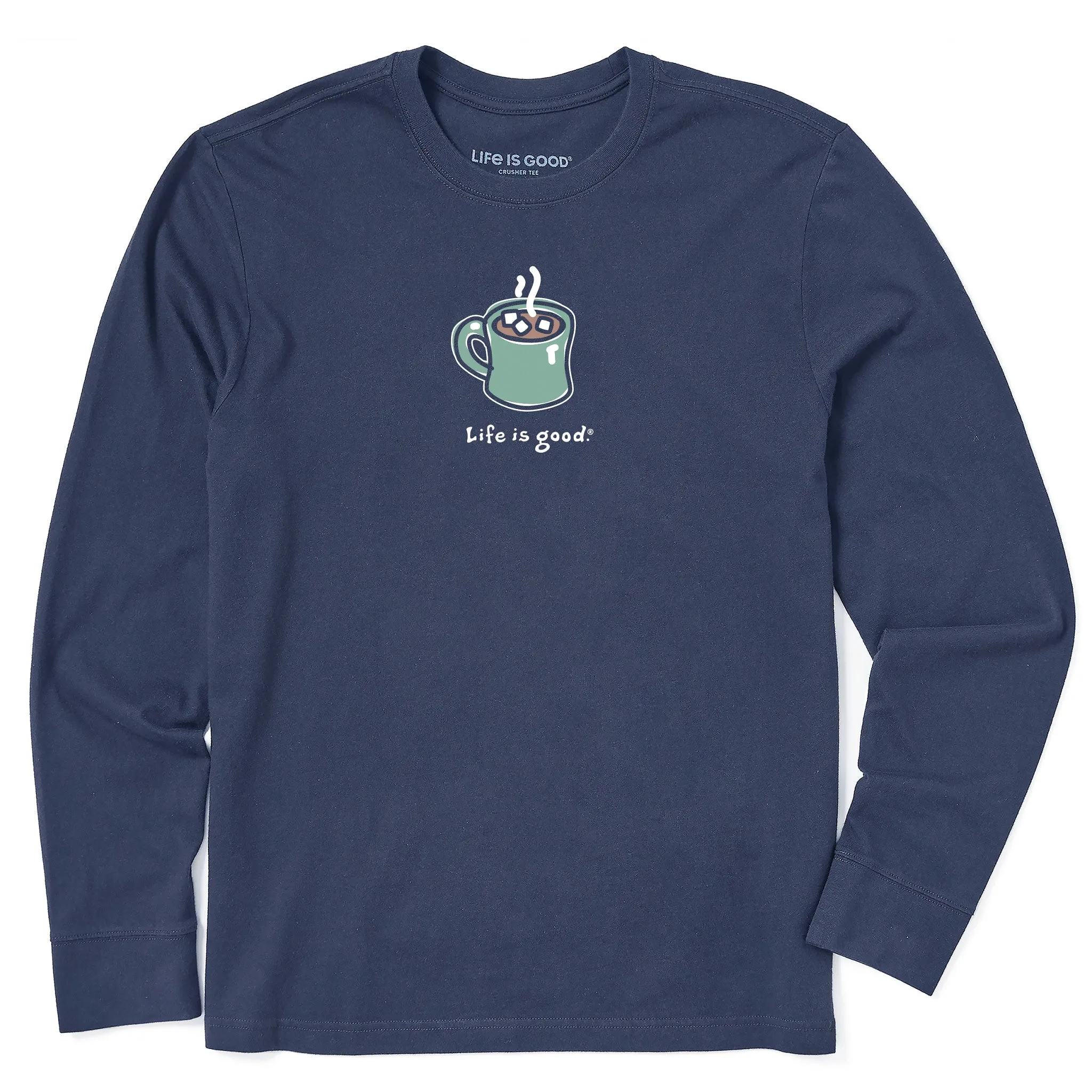 Men's Hot Cocoa Mug Long Sleeve Crusher Tee Life is Good