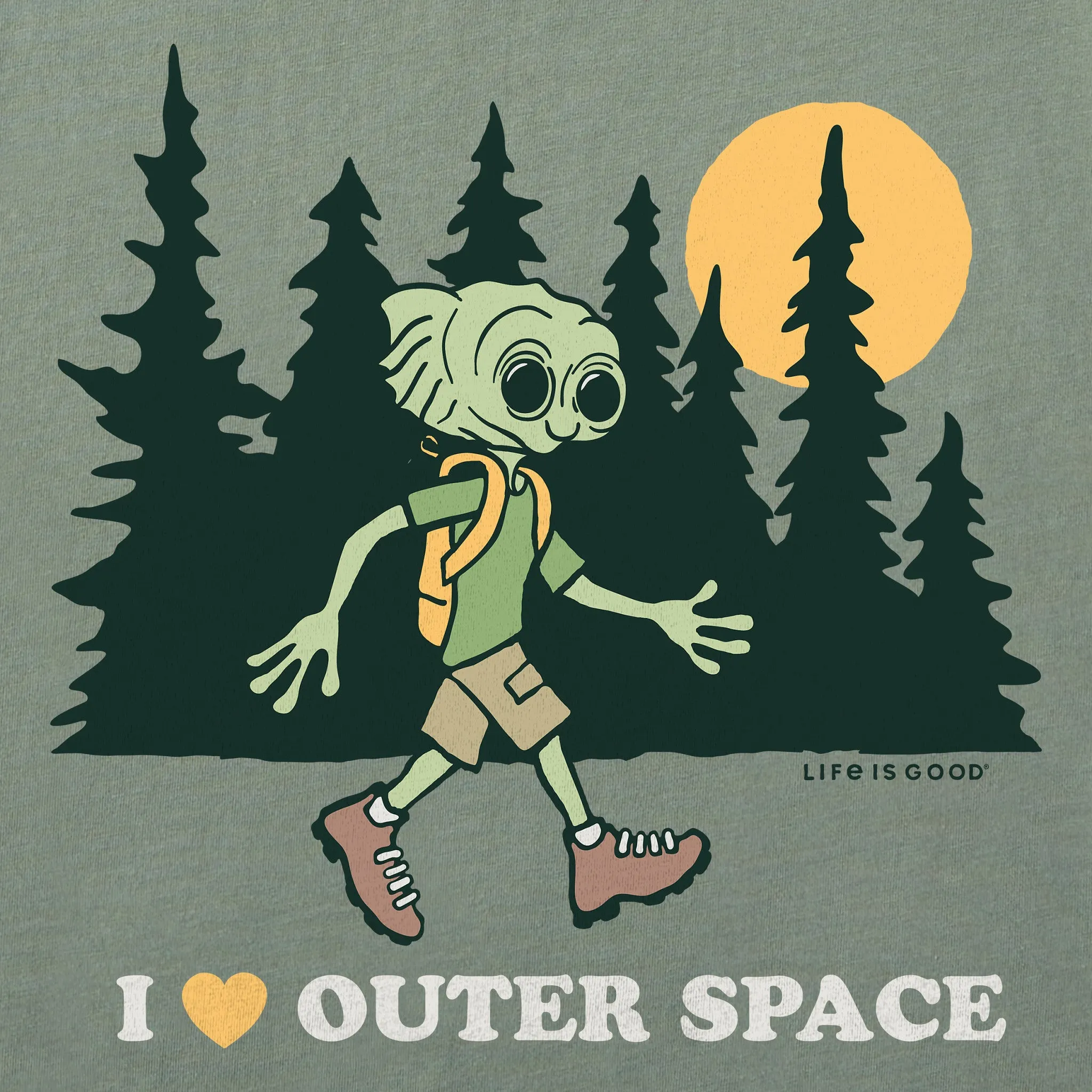 Men's I Love Outer Space Hiking Alien Short Sleeve Crusher Tee Life is Good