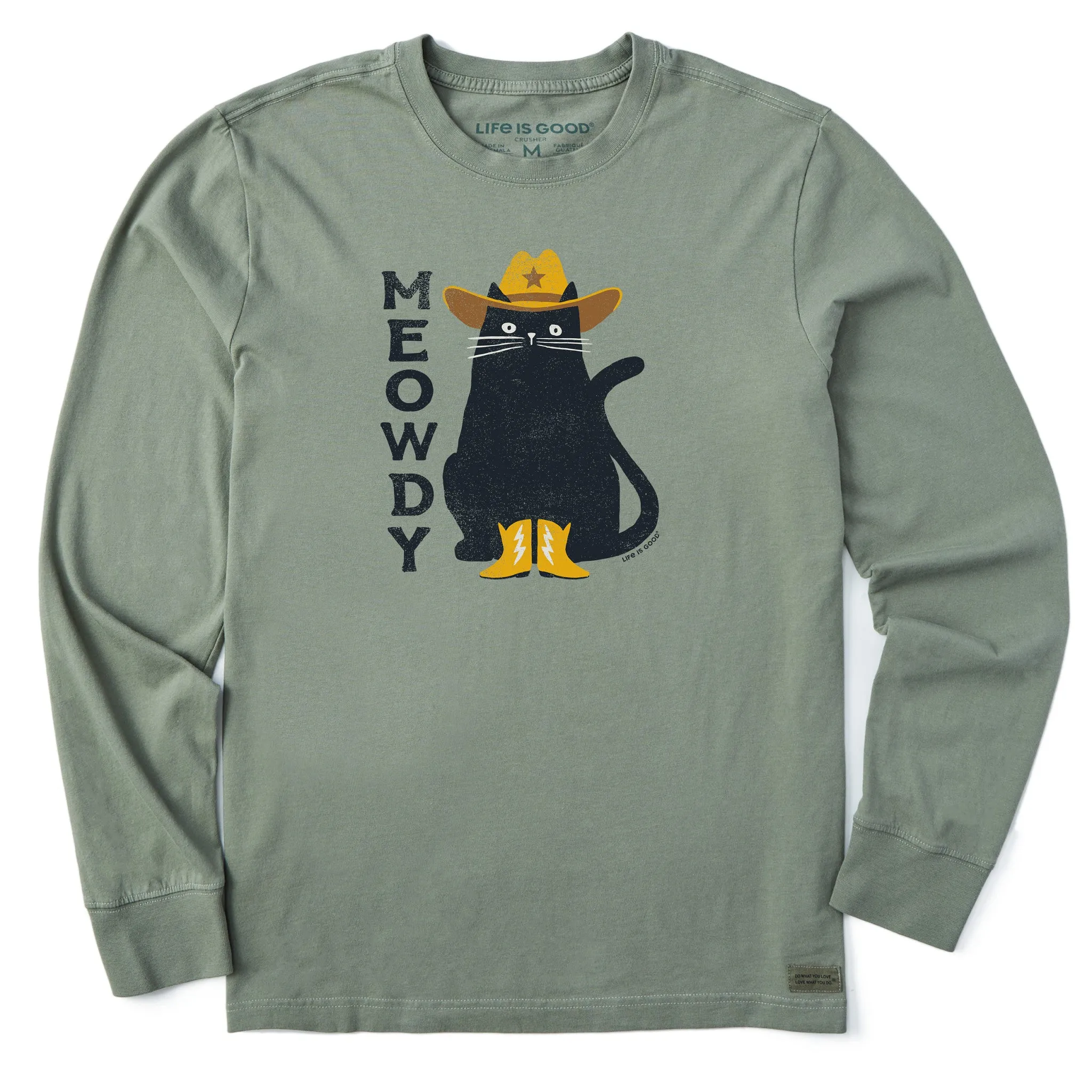 Men's Meowdy Cowboy Cat Long Sleeve Crusher Tee Life is Good
