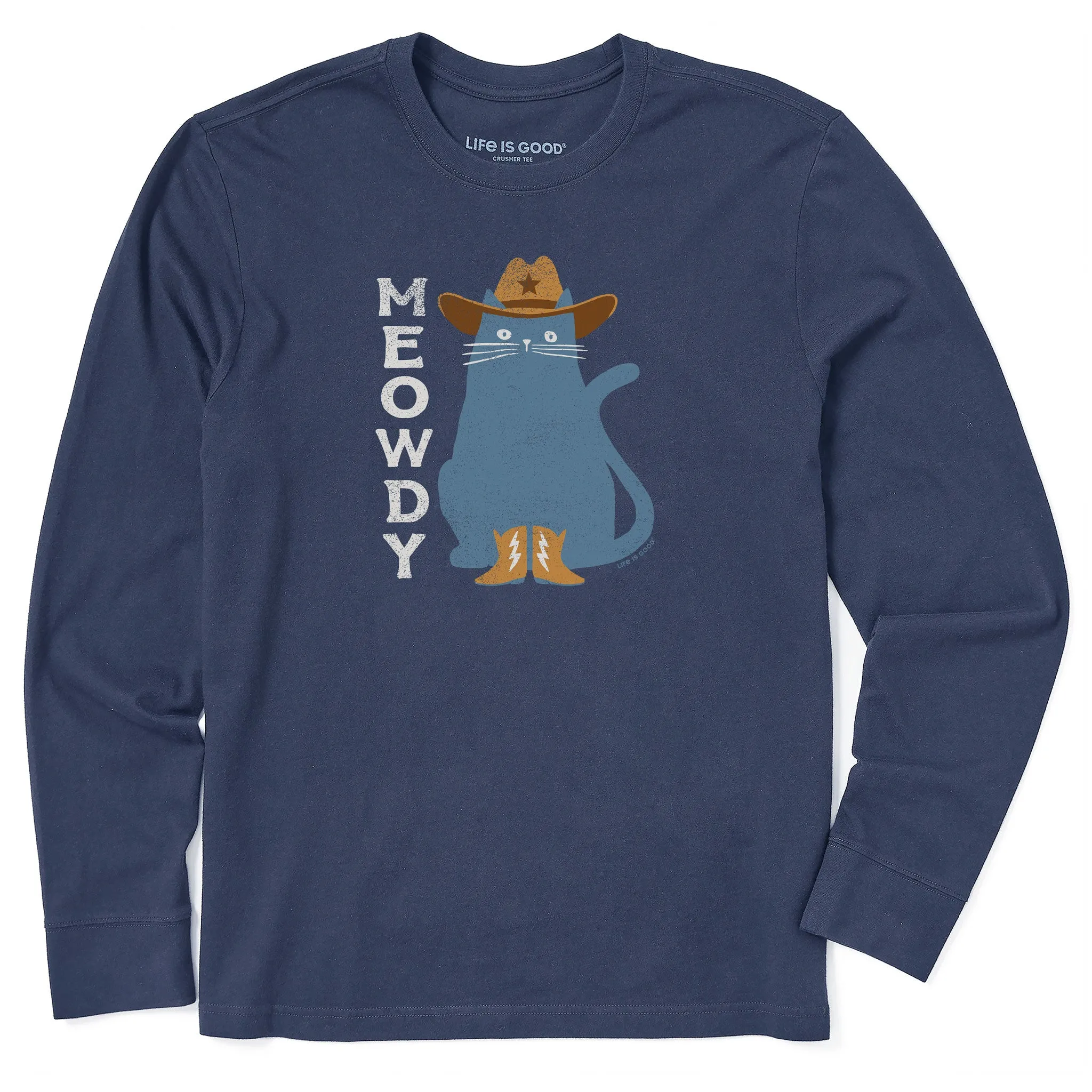 Men's Meowdy Cowboy Cat Long Sleeve Crusher Tee Life is Good