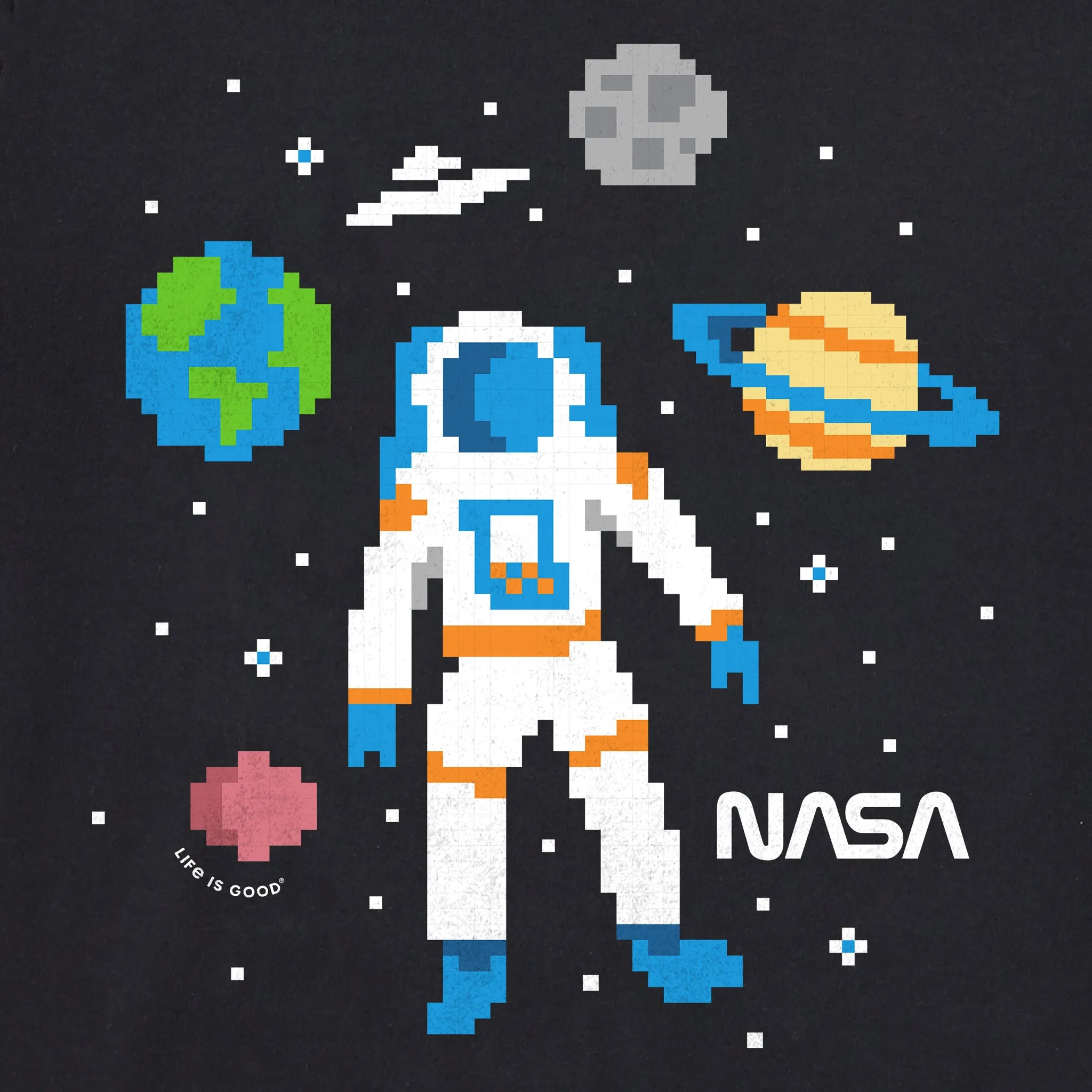 Men's NASA 8 Bit Astronaut Short Sleeve Tee Life is Good