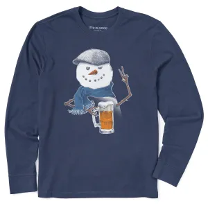 Men's Peaceful Snowman w Beer Long Sleeve Crusher Tee Life is Good