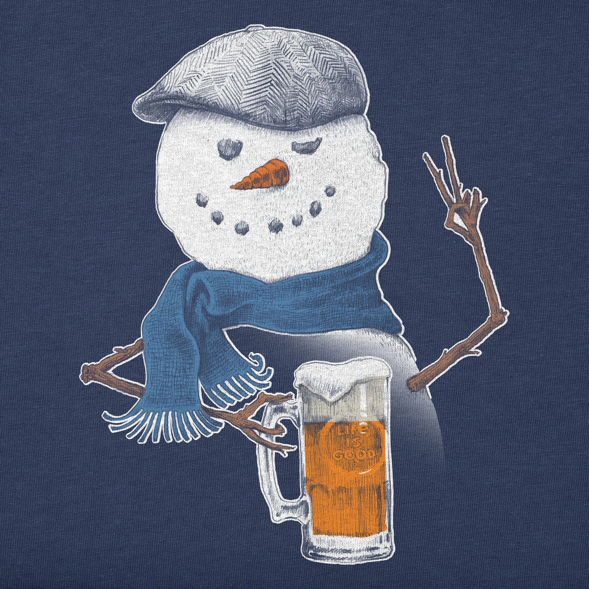 Men's Peaceful Snowman w Beer Long Sleeve Crusher Tee Life is Good