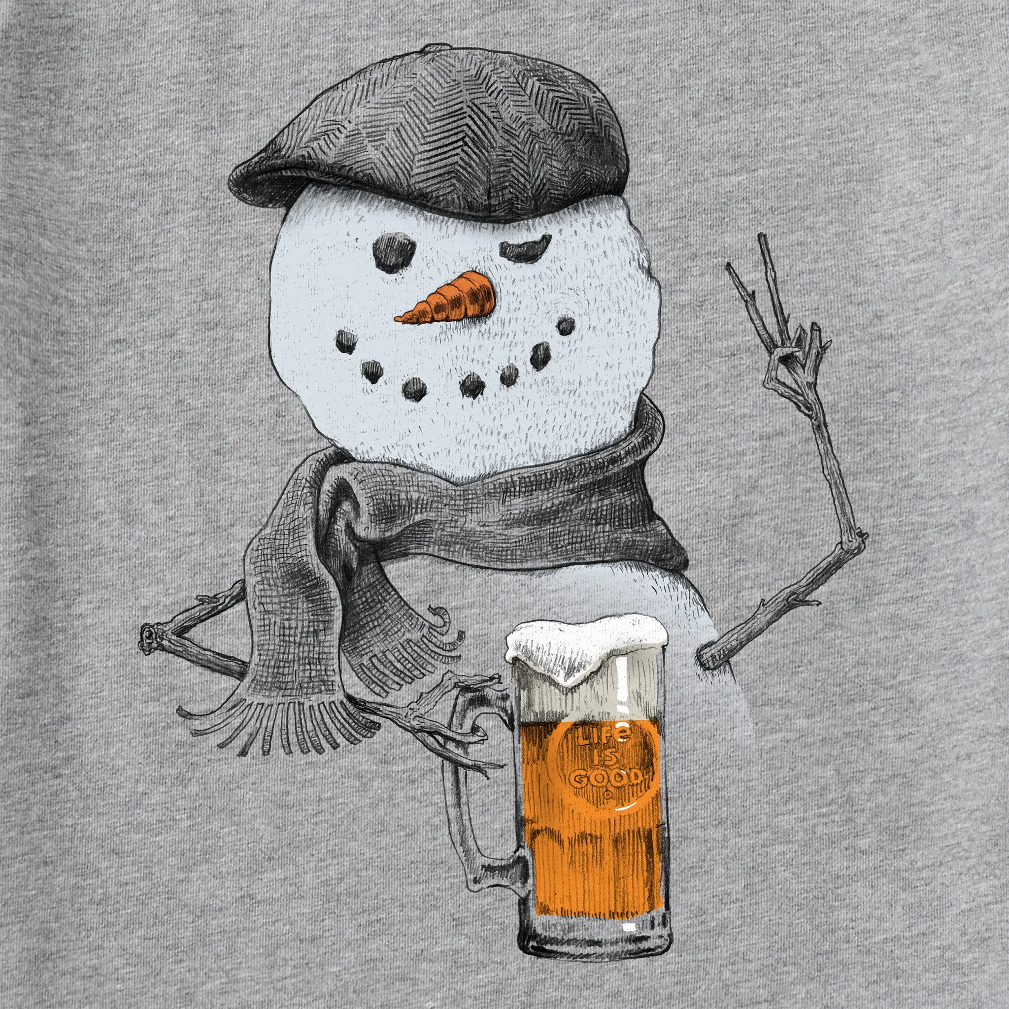 Men's Peaceful Snowman w Beer Long Sleeve Crusher Tee Life is Good