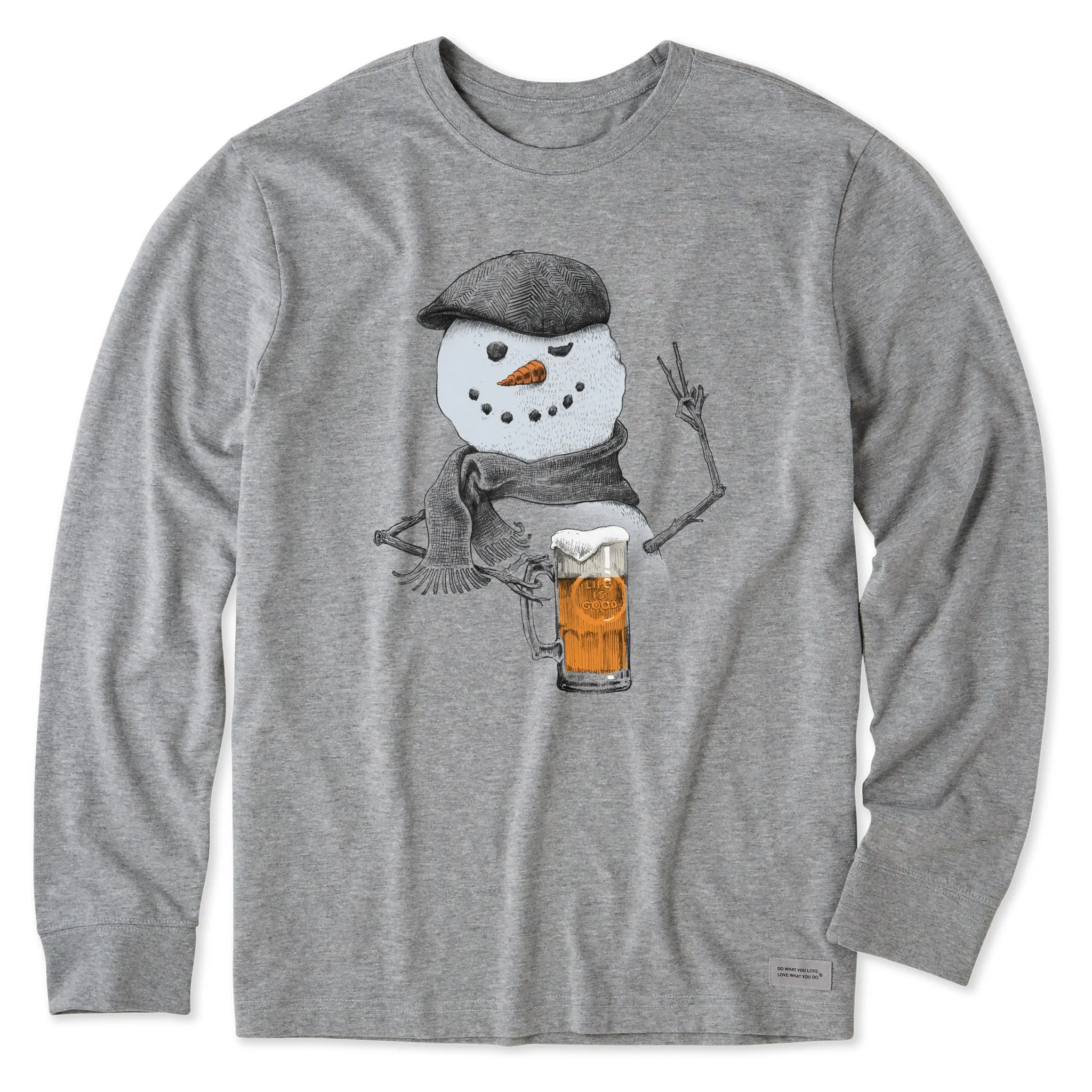 Men's Peaceful Snowman w Beer Long Sleeve Crusher Tee Life is Good