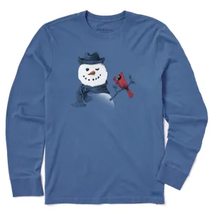 Men's Peaceful Snowman w Cardinal Long Sleeve Crusher Tee Life is Good