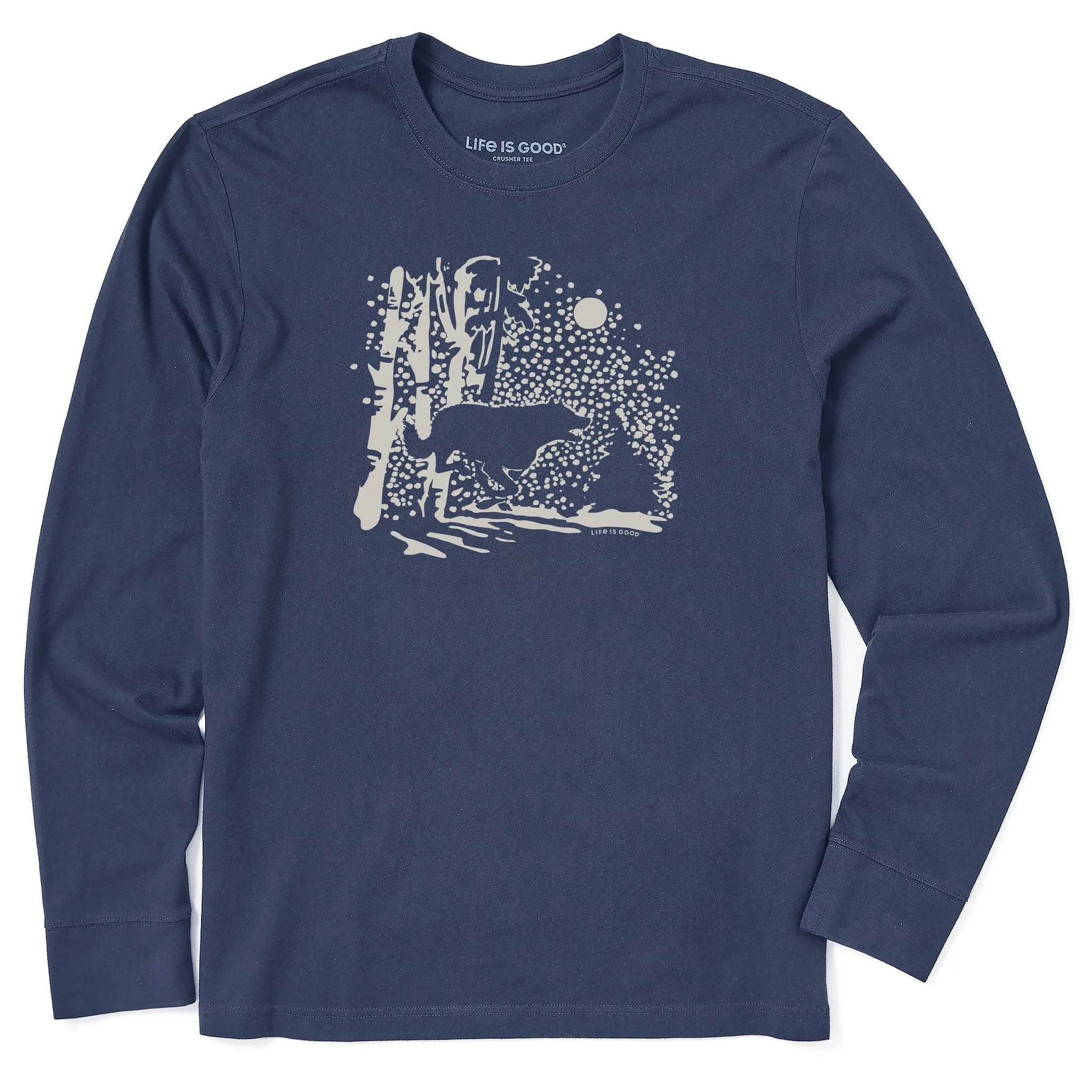 Men's Retro Snowy Woods Wolf Long Sleeve Crusher Tee Life is Good