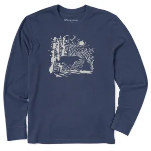 Men's Retro Snowy Woods Wolf Long Sleeve Crusher Tee Life is Good