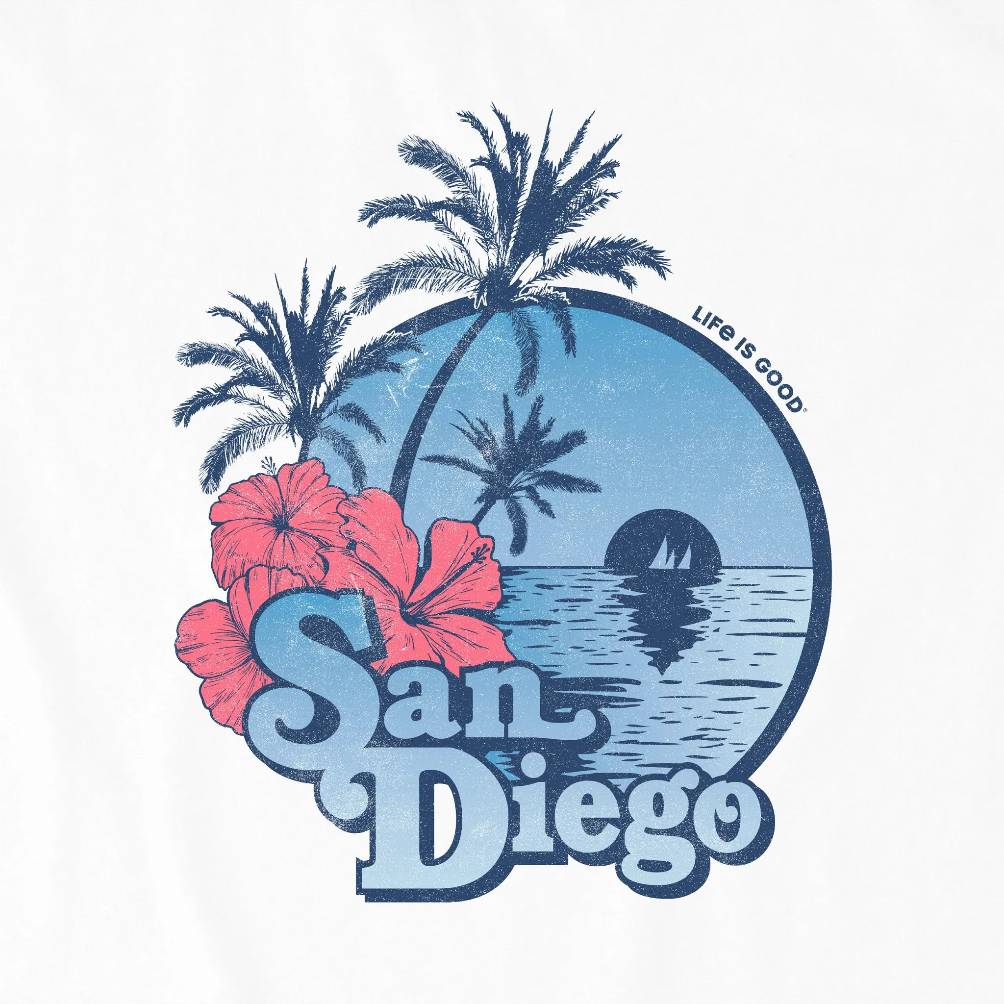 Men's San Diego Hibiscus Palms Short Sleeve Crusher Tee Life is Good