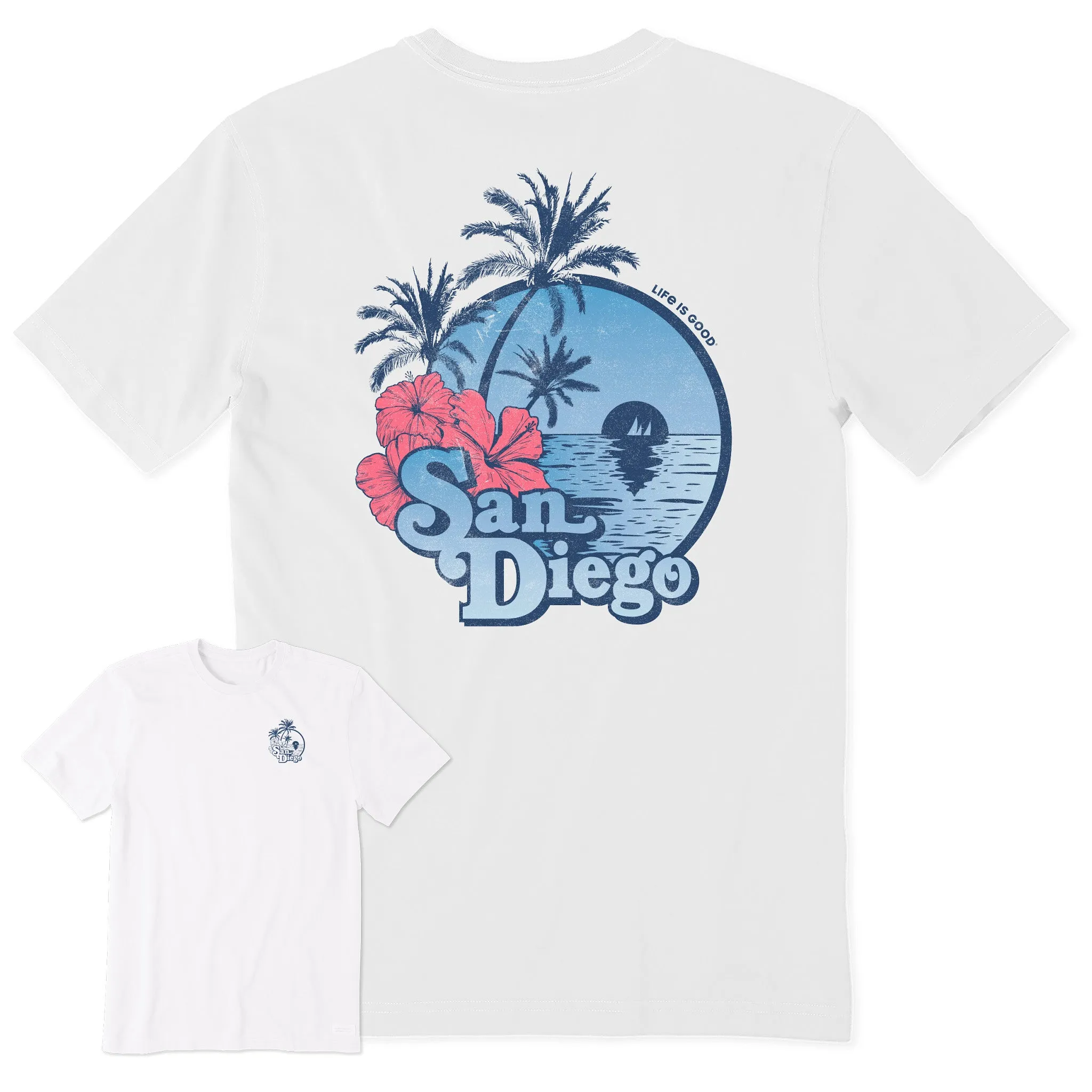 Men's San Diego Hibiscus Palms Short Sleeve Crusher Tee Life is Good