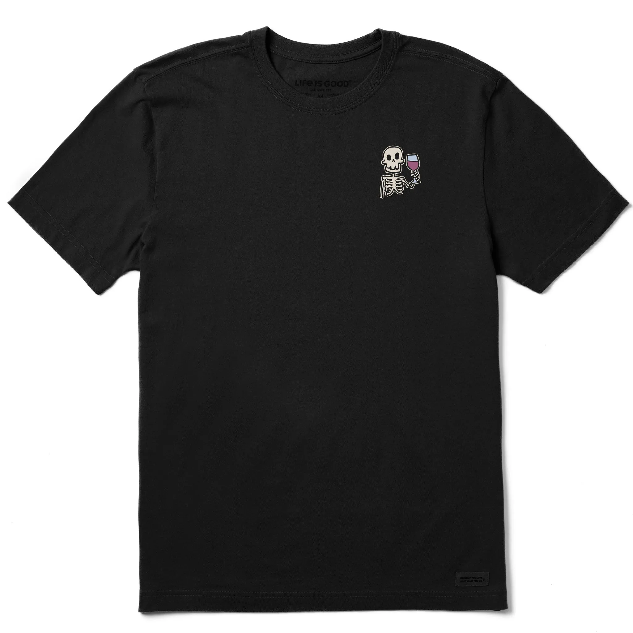 Men's Skeleton with Wine Short Sleeve Crusher Tee Life is Good