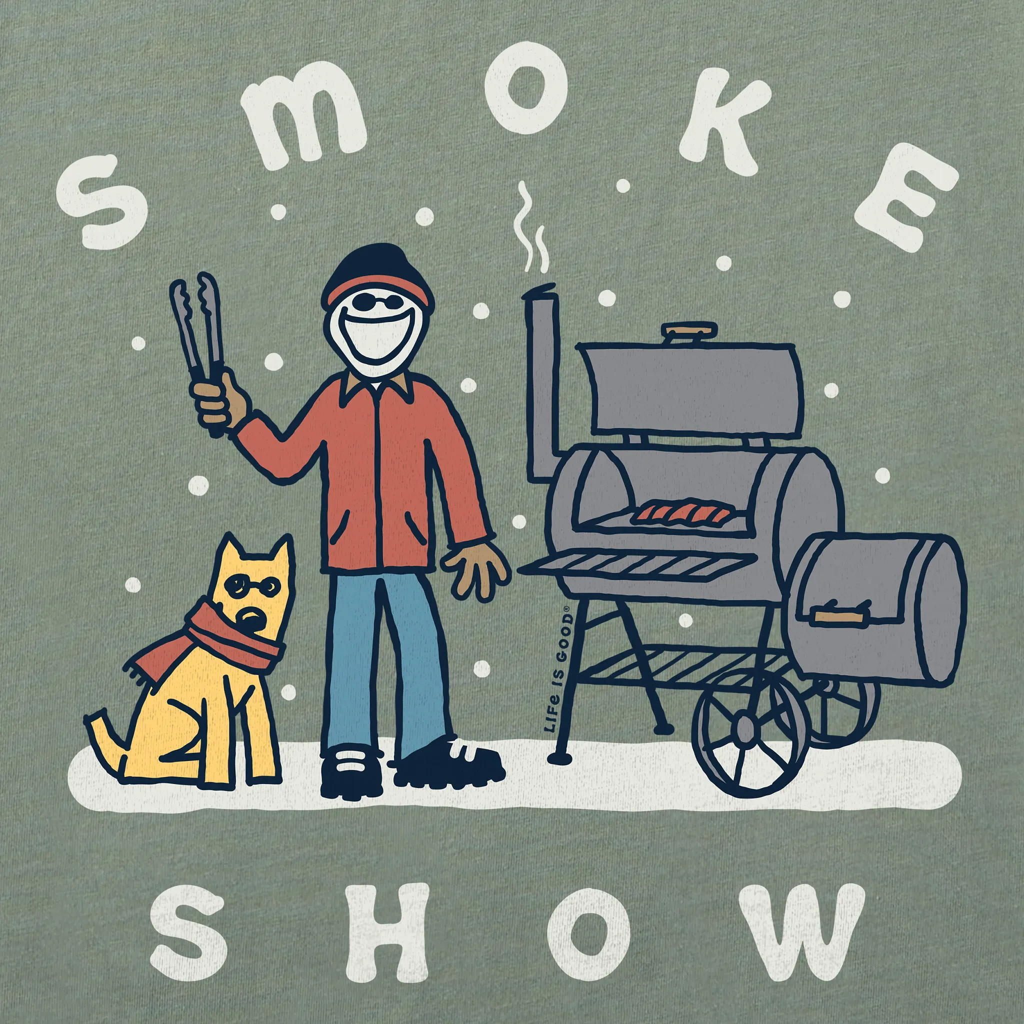 Men's Snowy Smoke Show Jake & Rocket Long Sleeve Crusher Tee Life is Good