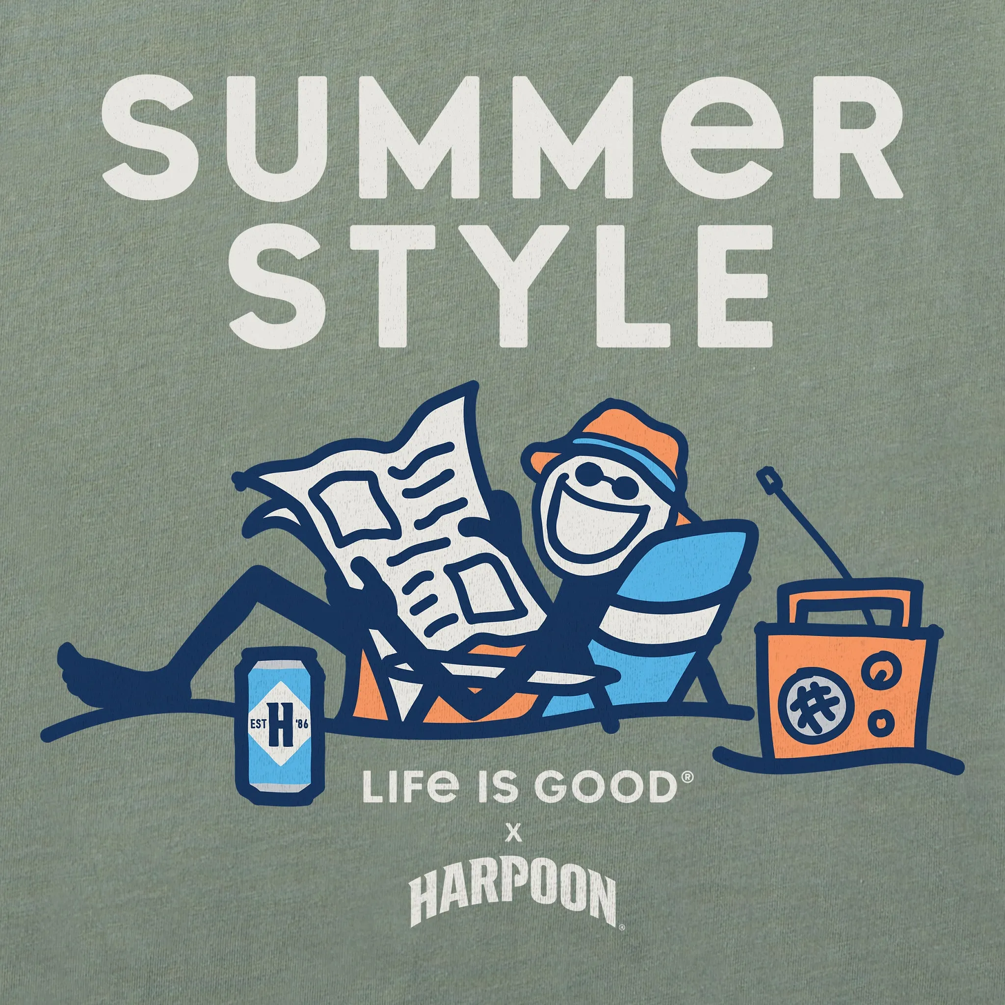 Men's Summer Style Harpoon Jake Beach Short Sleeve Crusher Tee Life is Good
