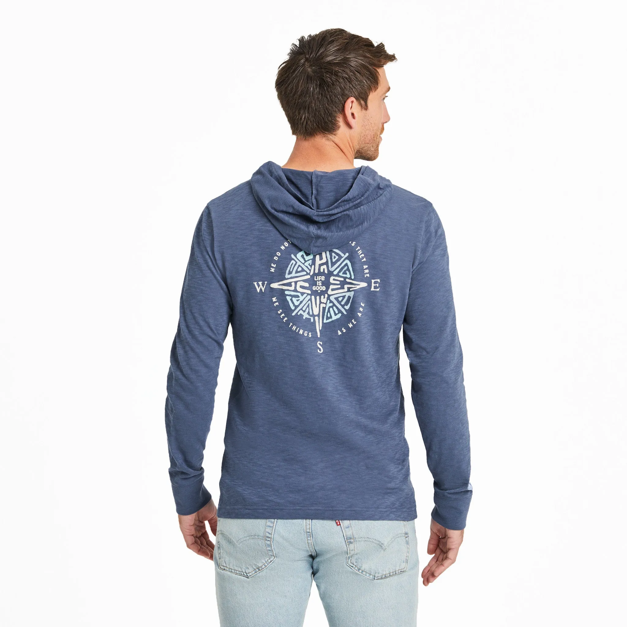Men's Tribal Compass Textured Slub Hoodie Life is Good