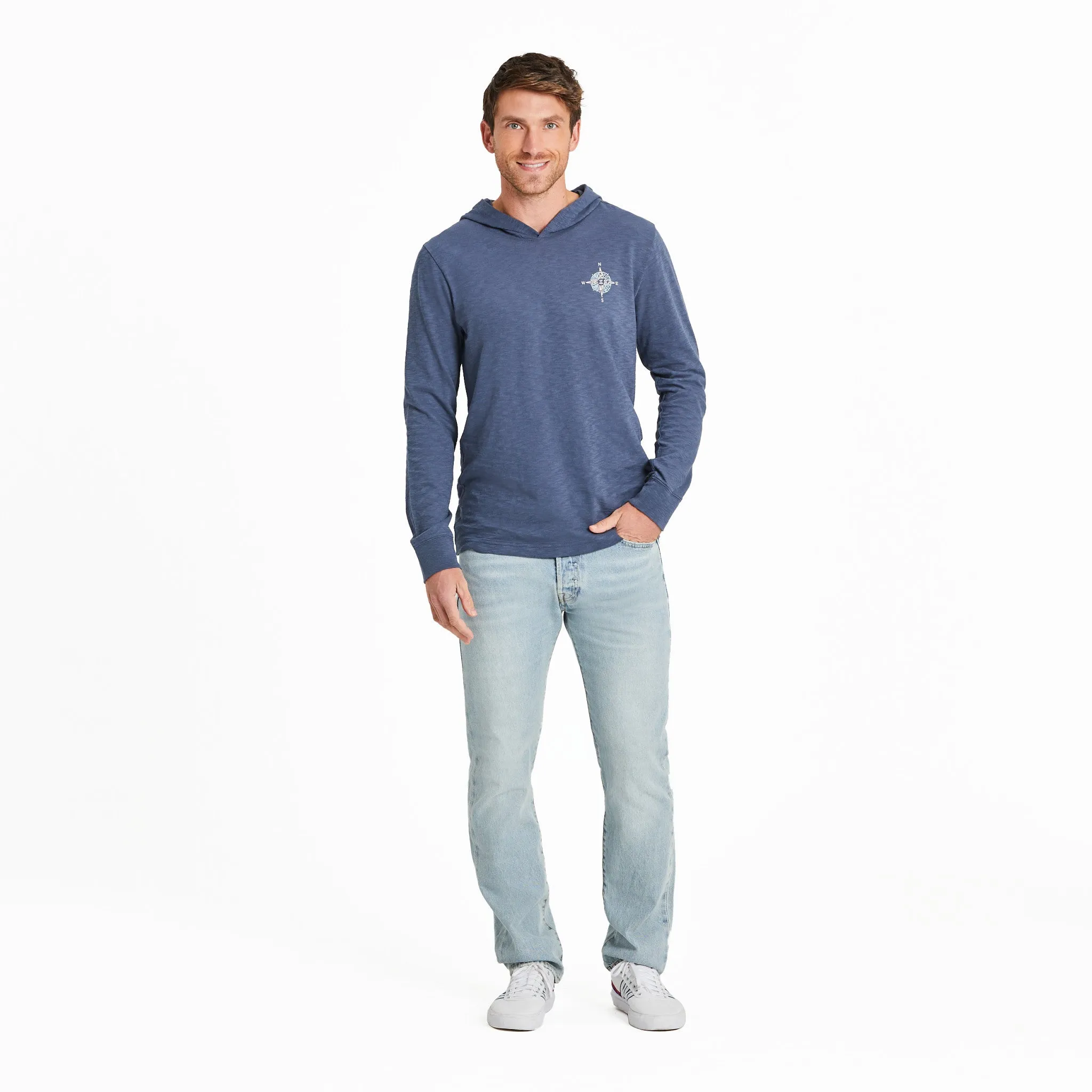 Men's Tribal Compass Textured Slub Hoodie Life is Good