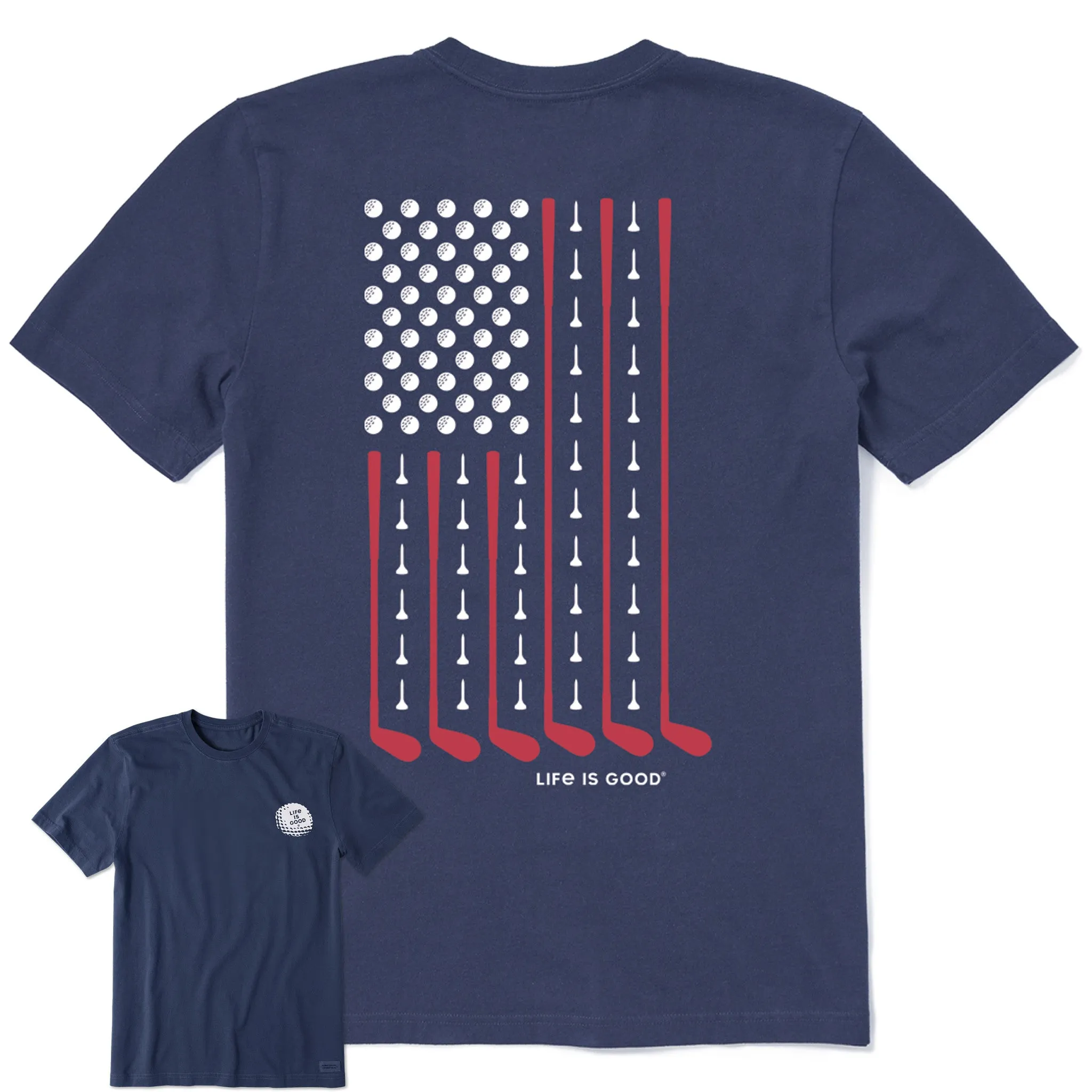 Men's Vertical USA Flag Golf Short Sleeve Crusher Tee Life is Good