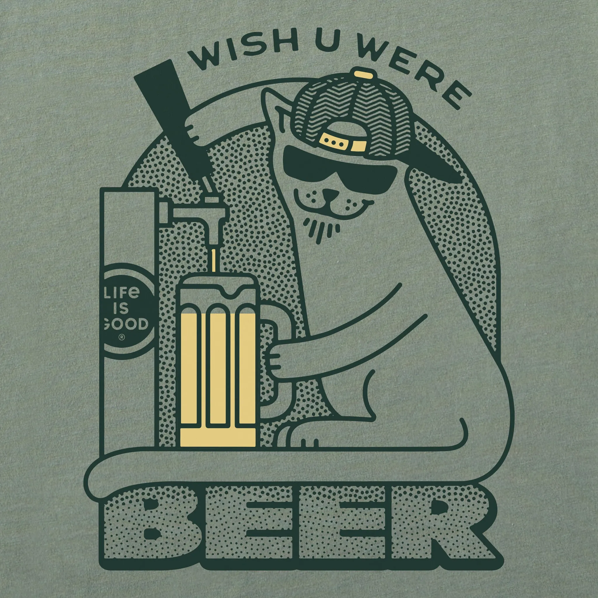 Men's Wish You Were Beer Cat Short Sleeve Tee Life is Good
