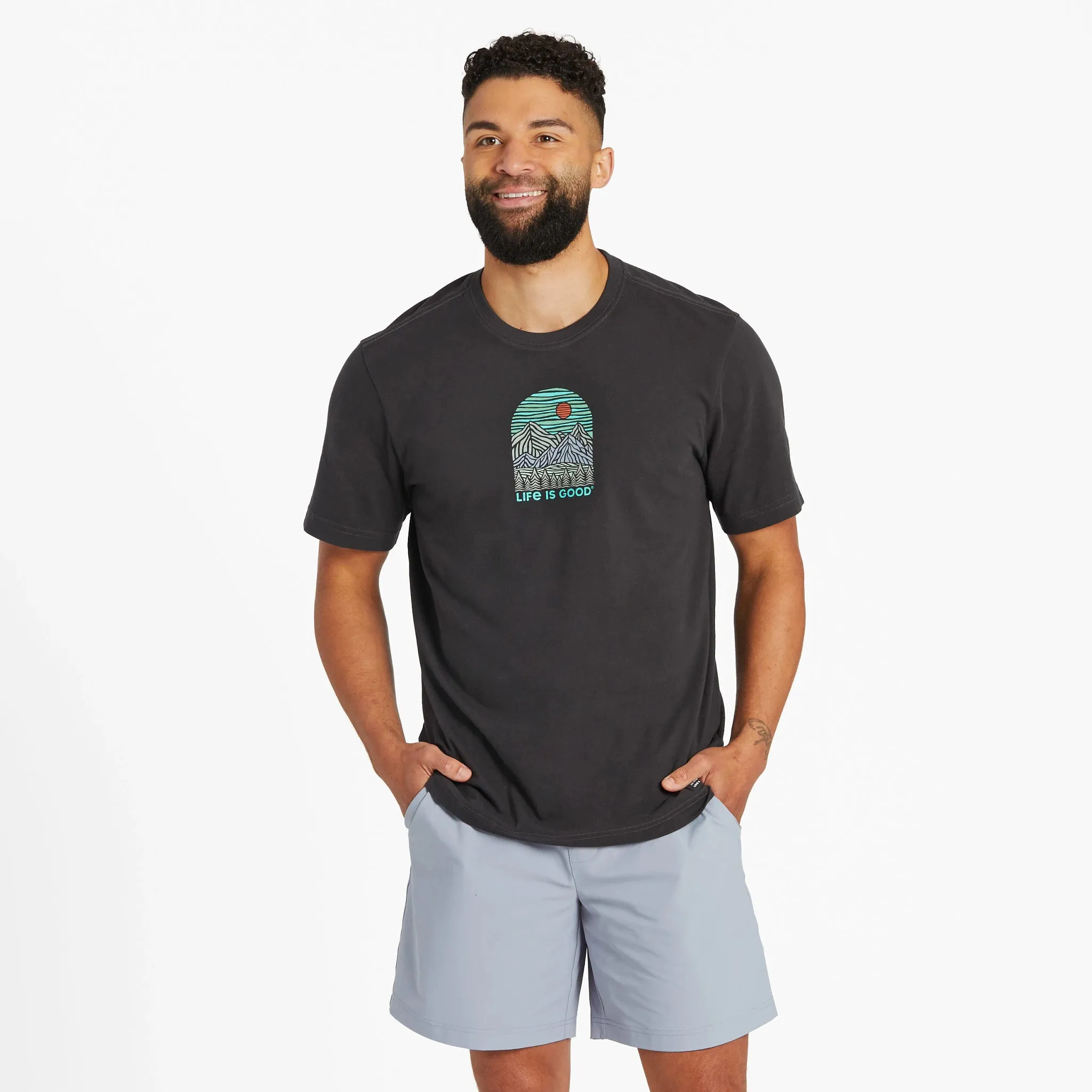 Men's Woodblock Mountain Mini Short Sleeve Crusher Tee Life is Good