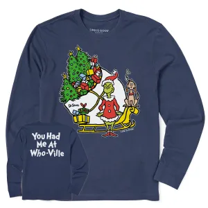 Men's You Had me at Who-Ville Sleigh Long Sleeve Crusher Tee Life is Good