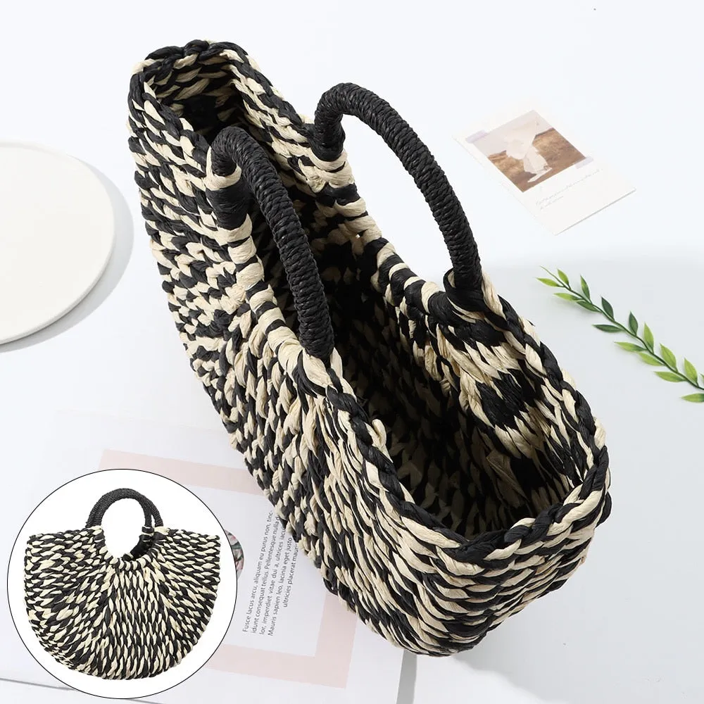 Moonshape Top Handle Straw Bag Anna Kay Co