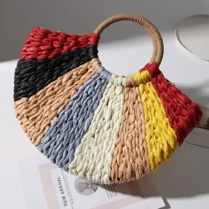 Moonshape Top Handle Straw Bag Anna Kay Co