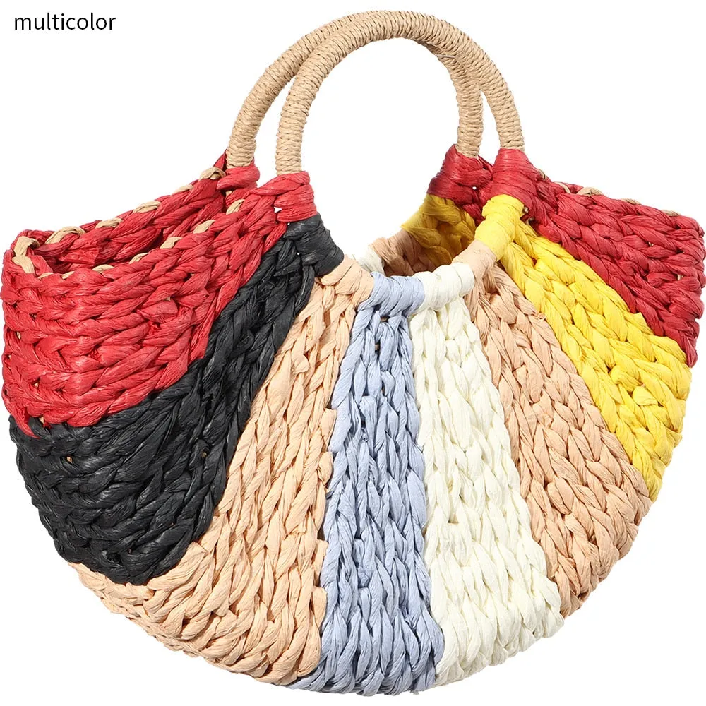 Moonshape Top Handle Straw Bag Anna Kay Co