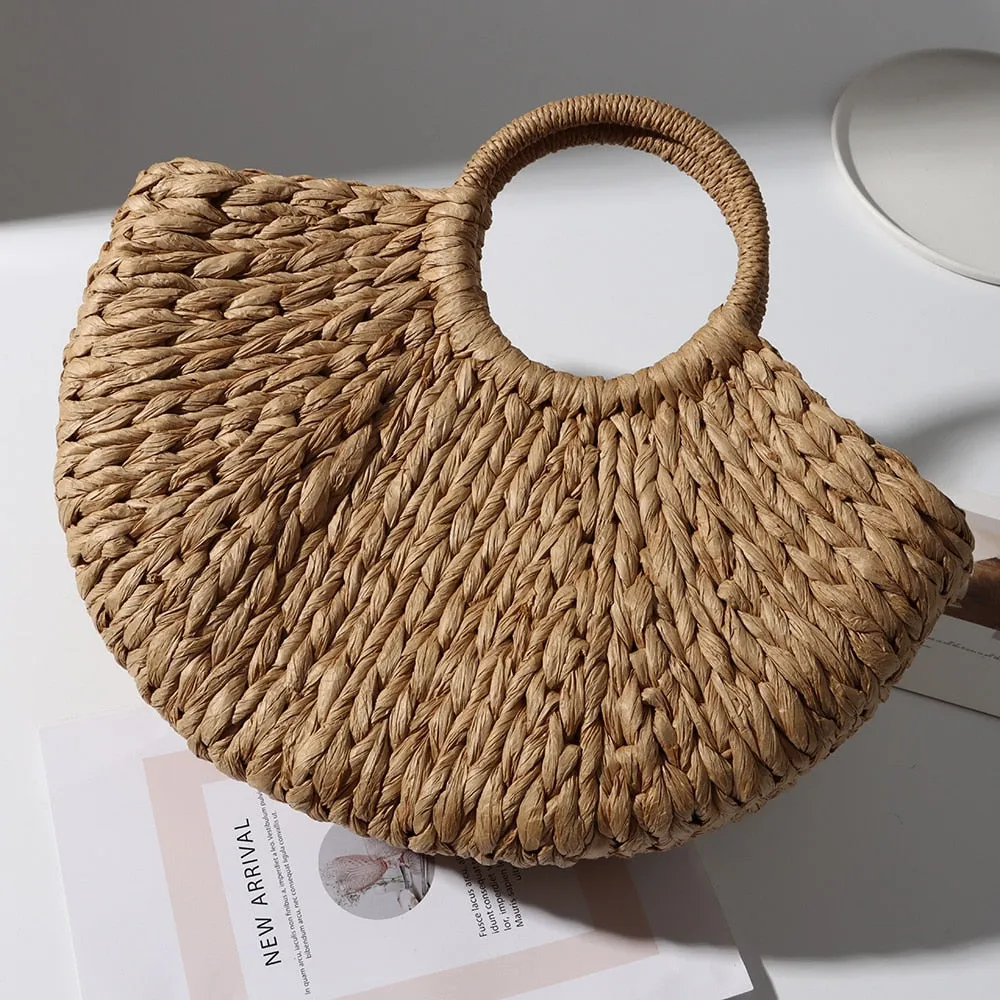 Moonshape Top Handle Straw Bag Anna Kay Co
