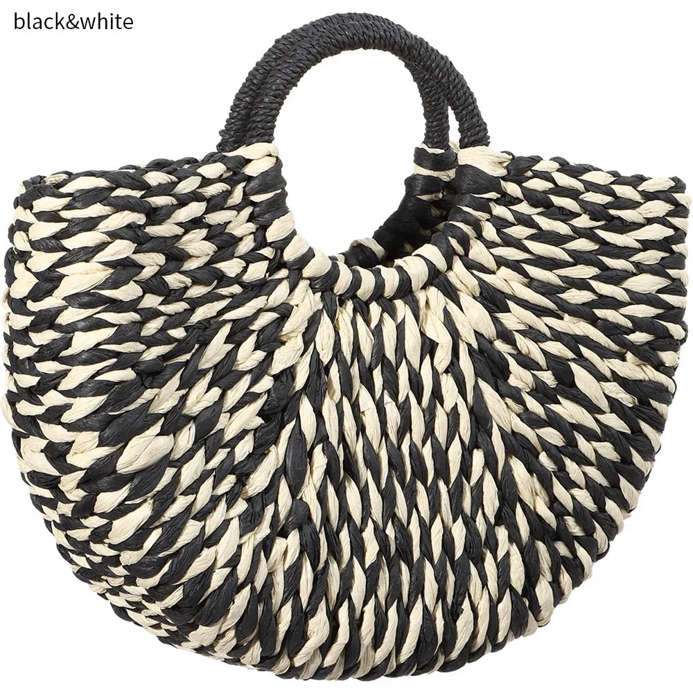 Moonshape Top Handle Straw Bag Anna Kay Co