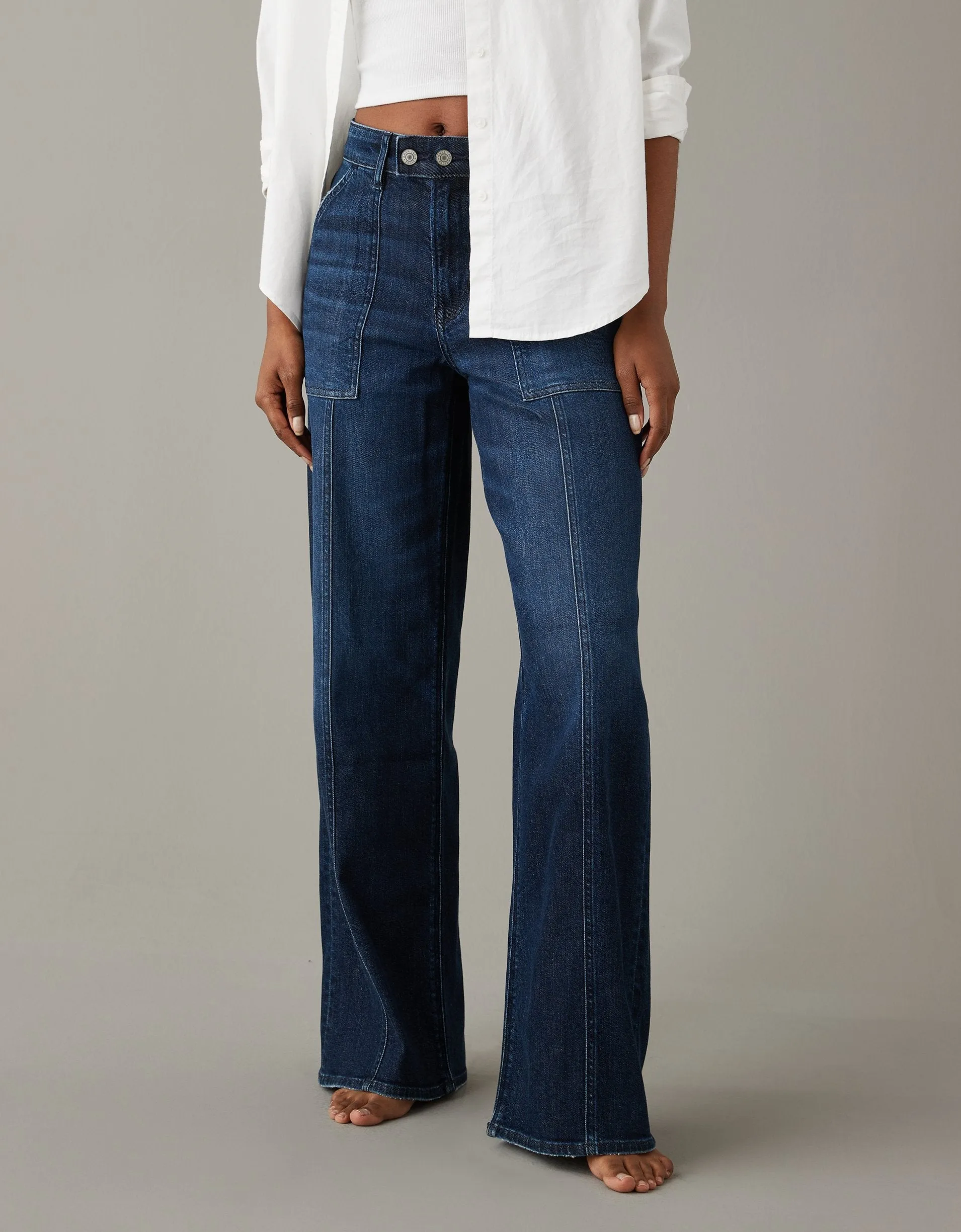 Reformation AE Dreamy Drape Stretch Super High-Waisted Baggy Wide-Leg Jean