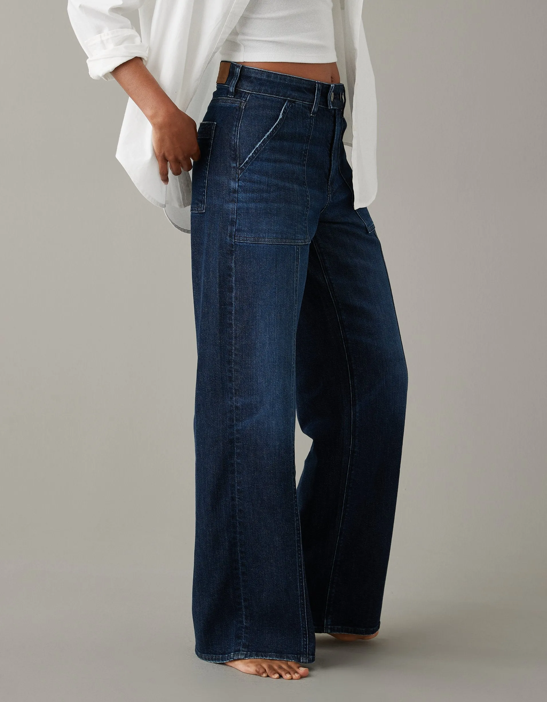 Reformation AE Dreamy Drape Stretch Super High-Waisted Baggy Wide-Leg Jean