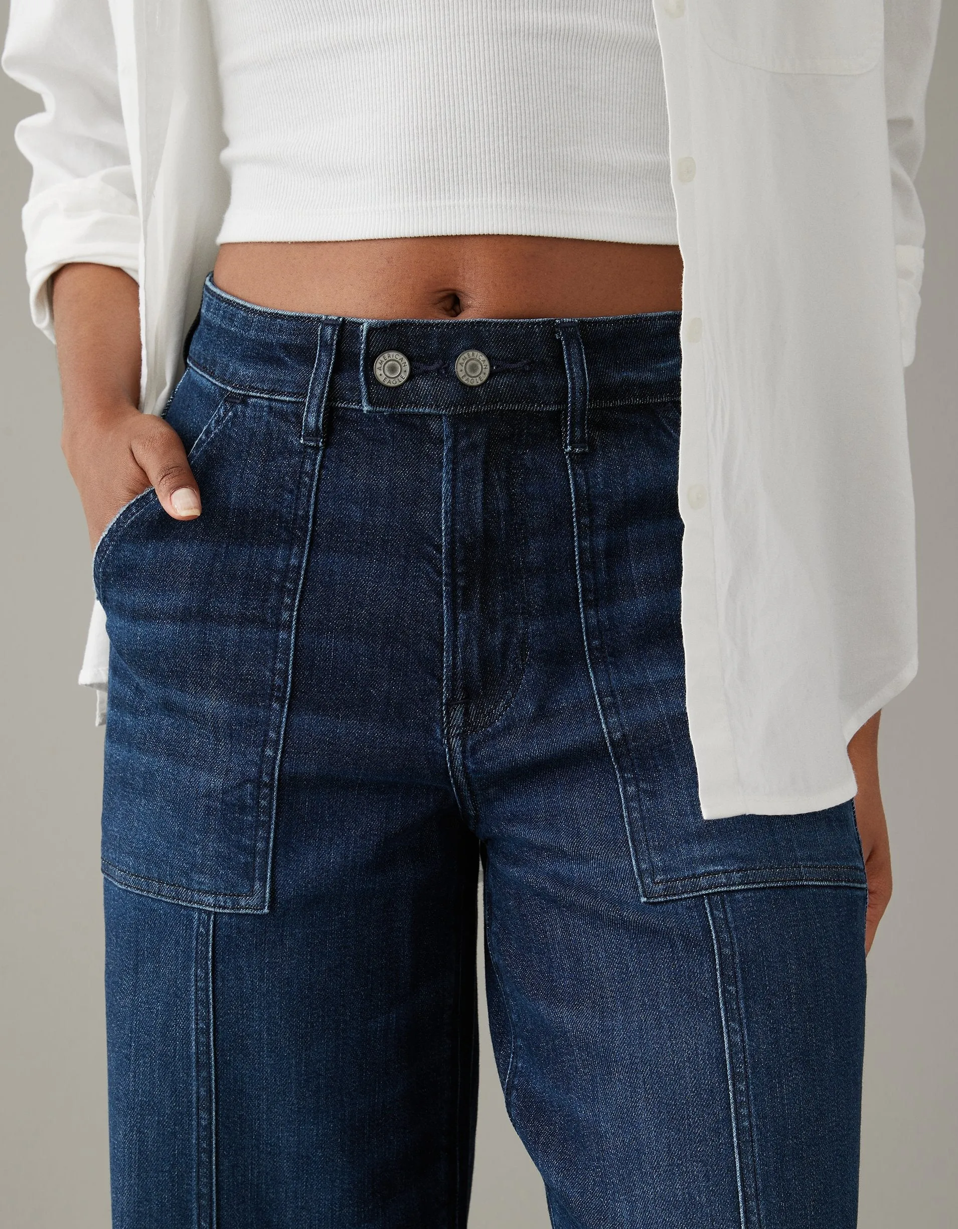 Reformation AE Dreamy Drape Stretch Super High-Waisted Baggy Wide-Leg Jean