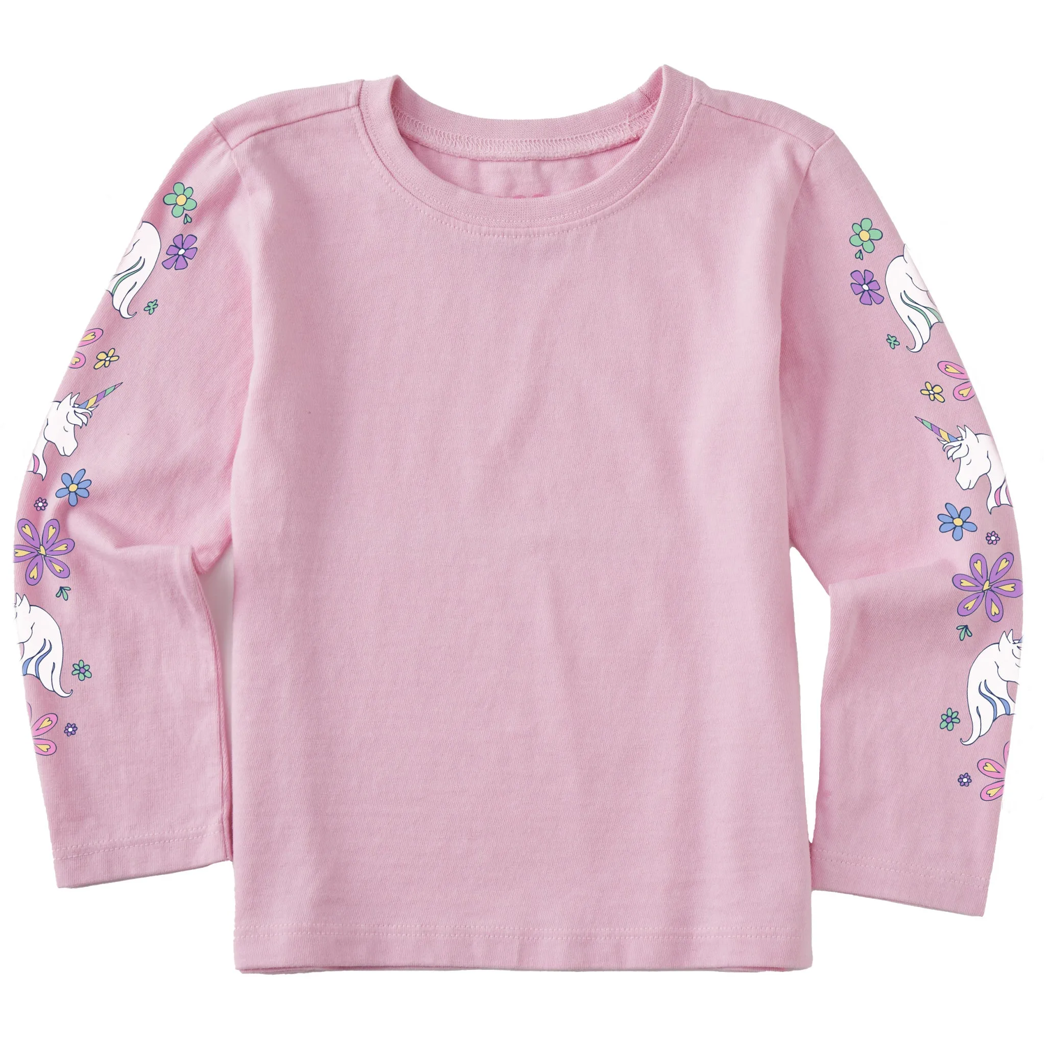 Toddler Unicorn Flowers Long Sleeve Crusher Tee Life is Good