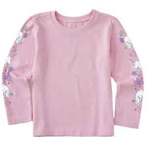 Toddler Unicorn Flowers Long Sleeve Crusher Tee Life is Good