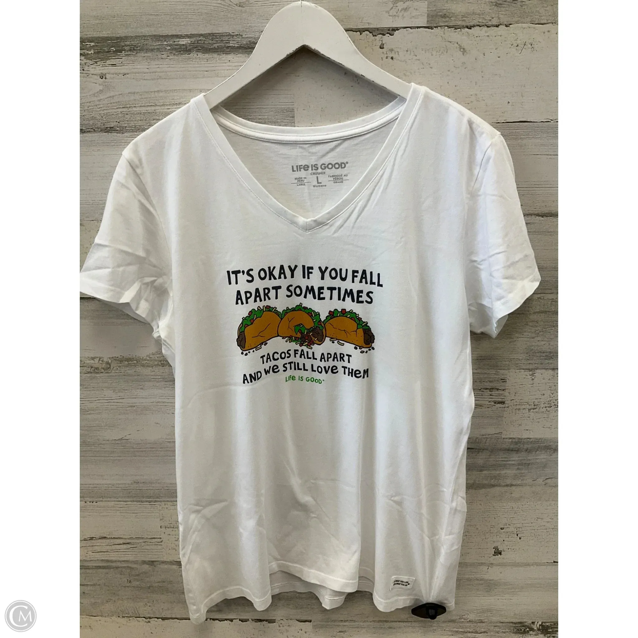 Top Short Sleeve By Life Is Good In White, Size: L