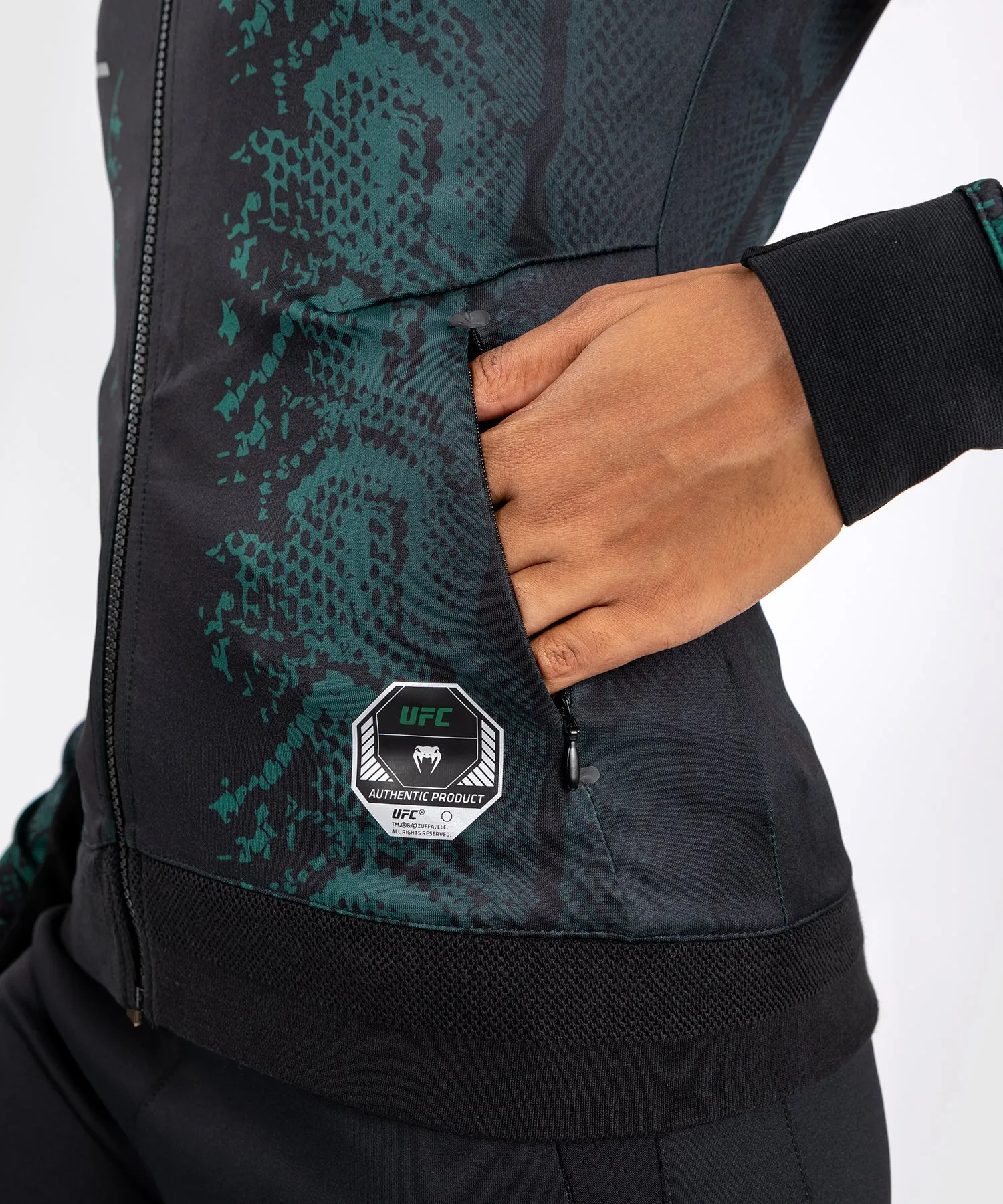 UFC Adrenaline by Venum  Personalized Authentic Fight Night Women’s Walkout Hoodie - Emerald Edition - Green/Black
