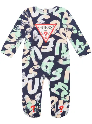 White Logo Lettering Onesie (0-12M) Guess