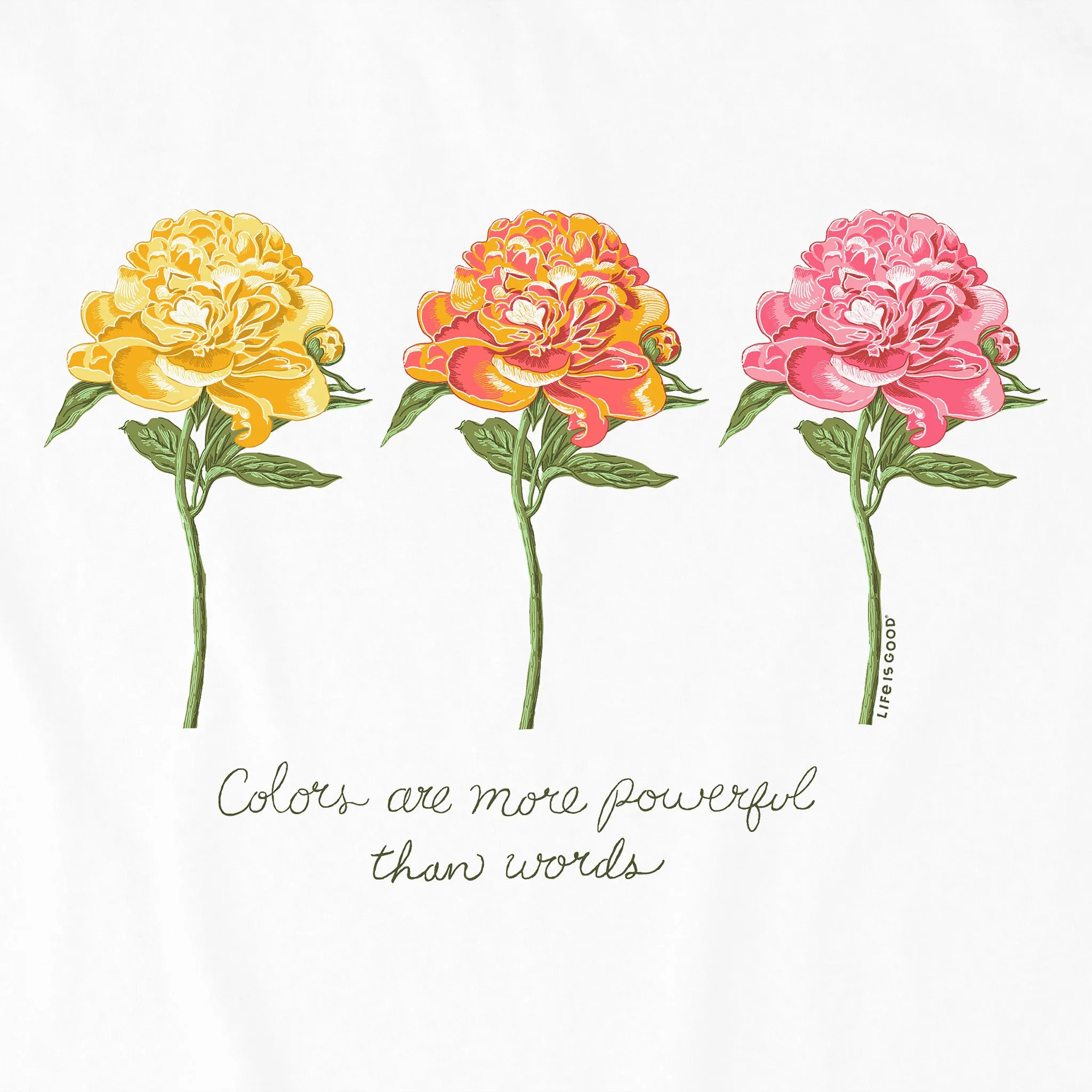 Women's 3 Botanical Peonies Short Sleeve Vee Life is Good