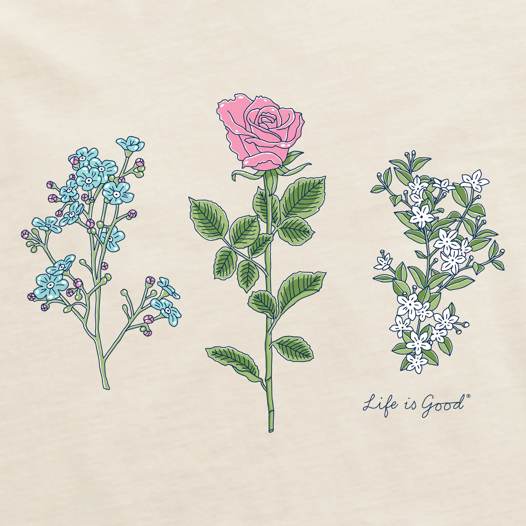 Women's 3 Botanical Rose Jasmine Short Sleeve Crusher Tee Life is Good