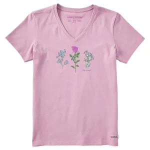 Women's 3 Botanical Rose Jasmine Short Sleeve Crusher Vee Life is Good