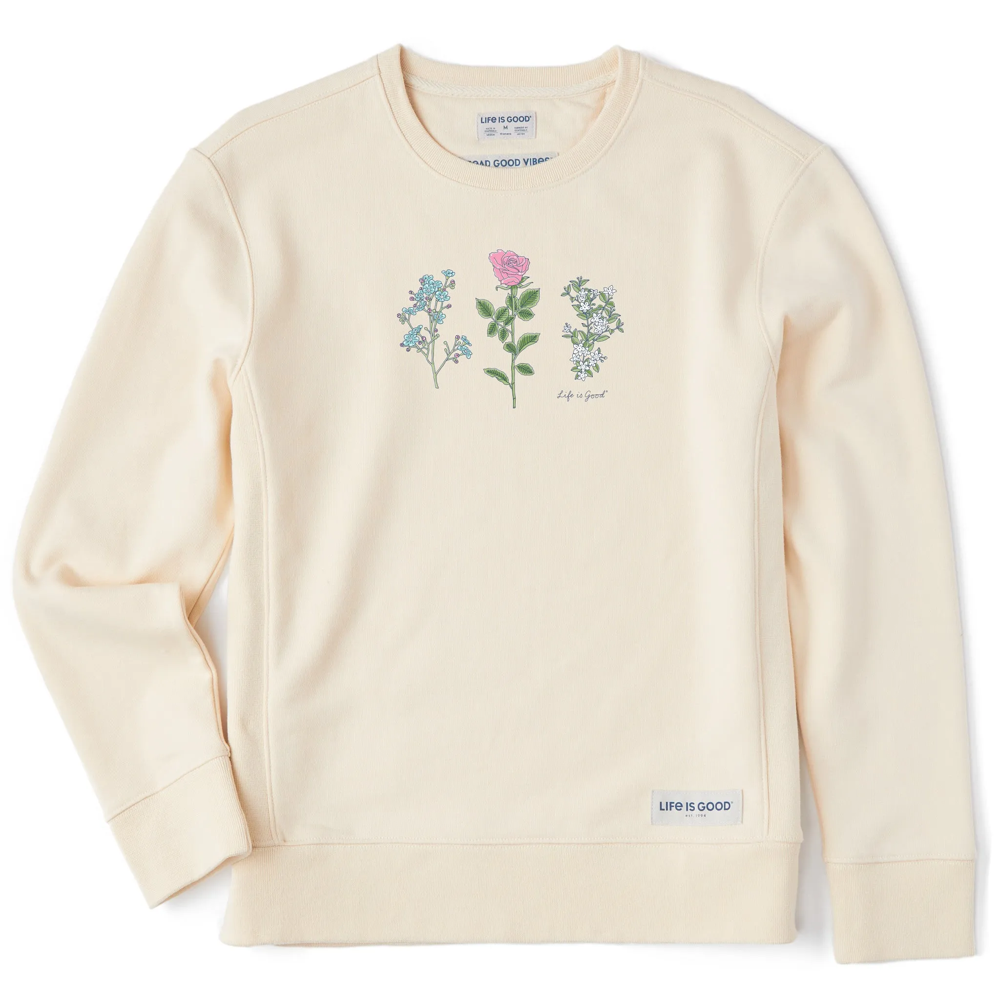 Women's 3 Botanical Rose Jasmine Simply True Fleece Crew Life is Good