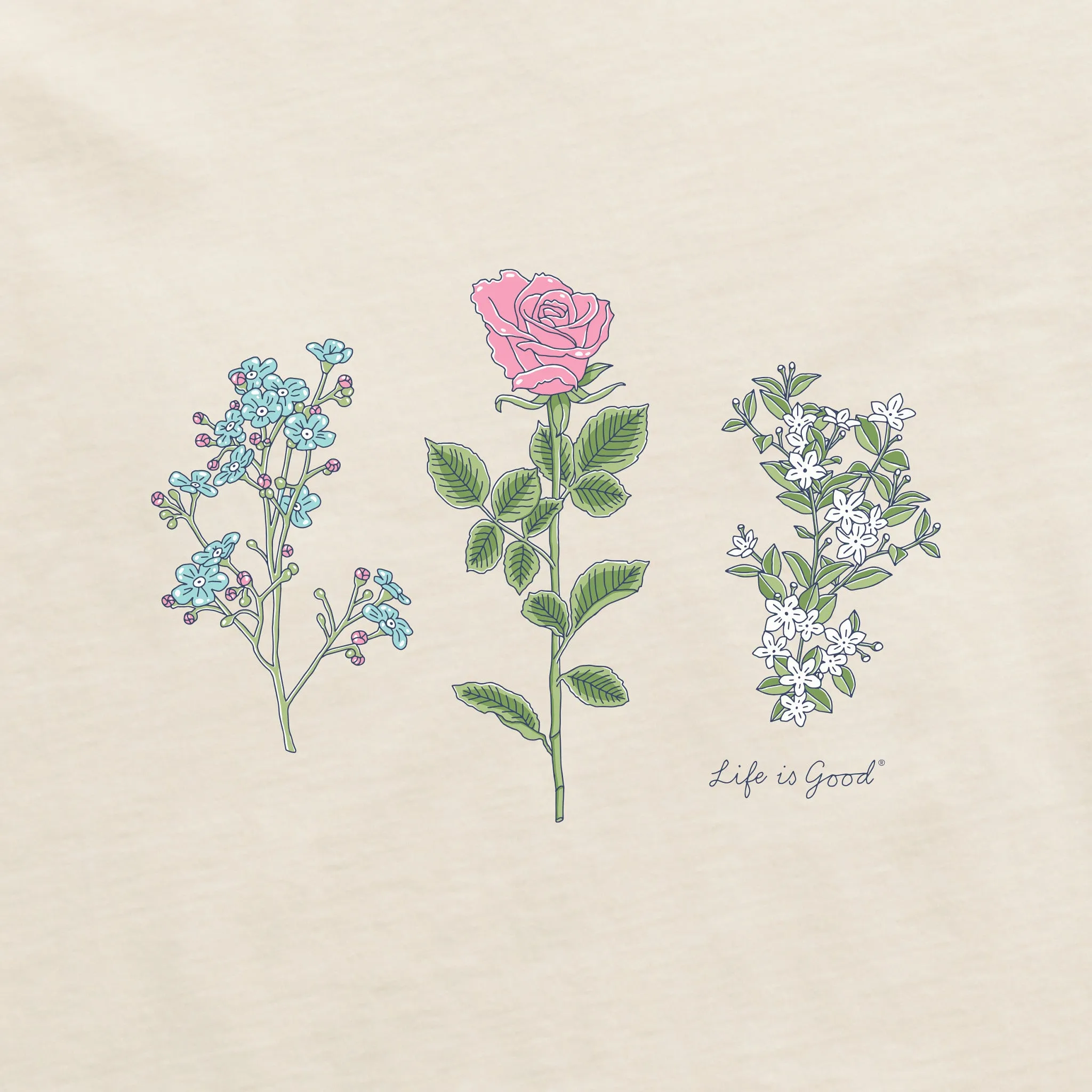 Women's 3 Botanical Rose Jasmine Simply True Fleece Crew Life is Good