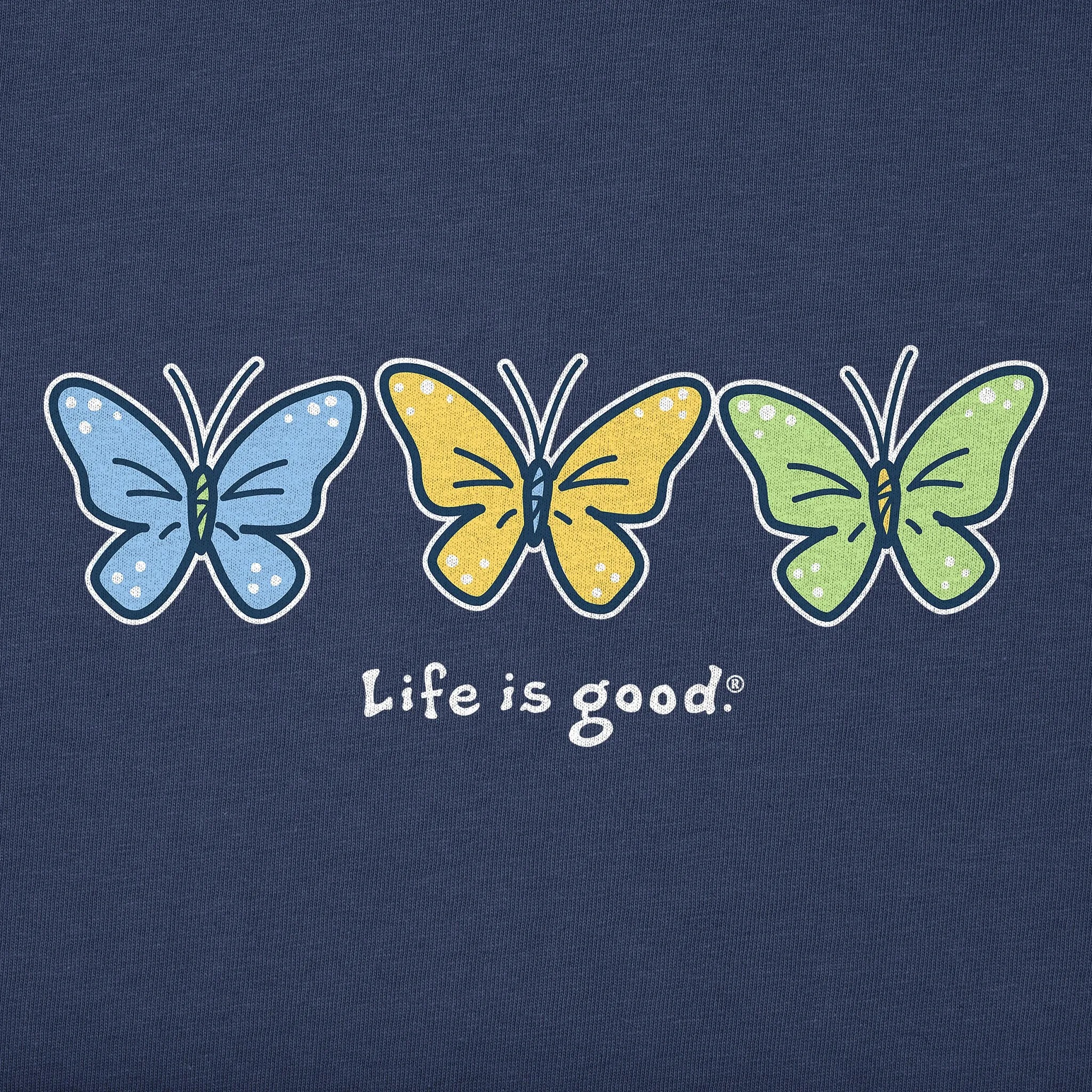 Women's 3 Butterflies Short Sleeve Crusher Vee Life is Good