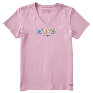 Women's 3 Butterflies Short Sleeve Crusher Vee Life is Good
