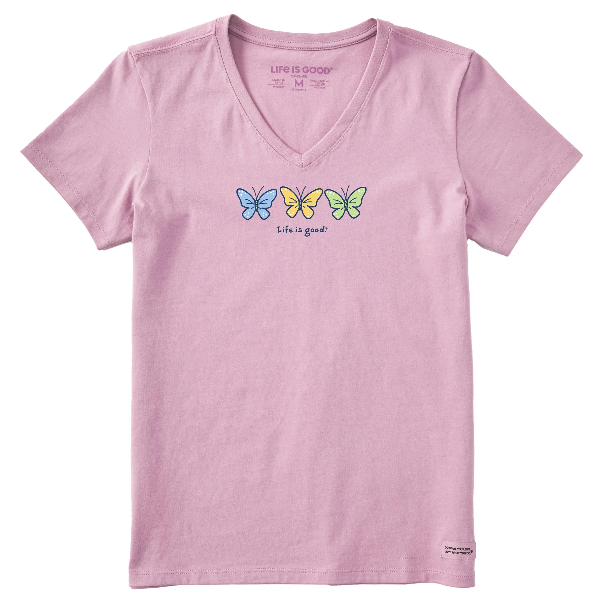 Women's 3 Butterflies Short Sleeve Crusher Vee Life is Good