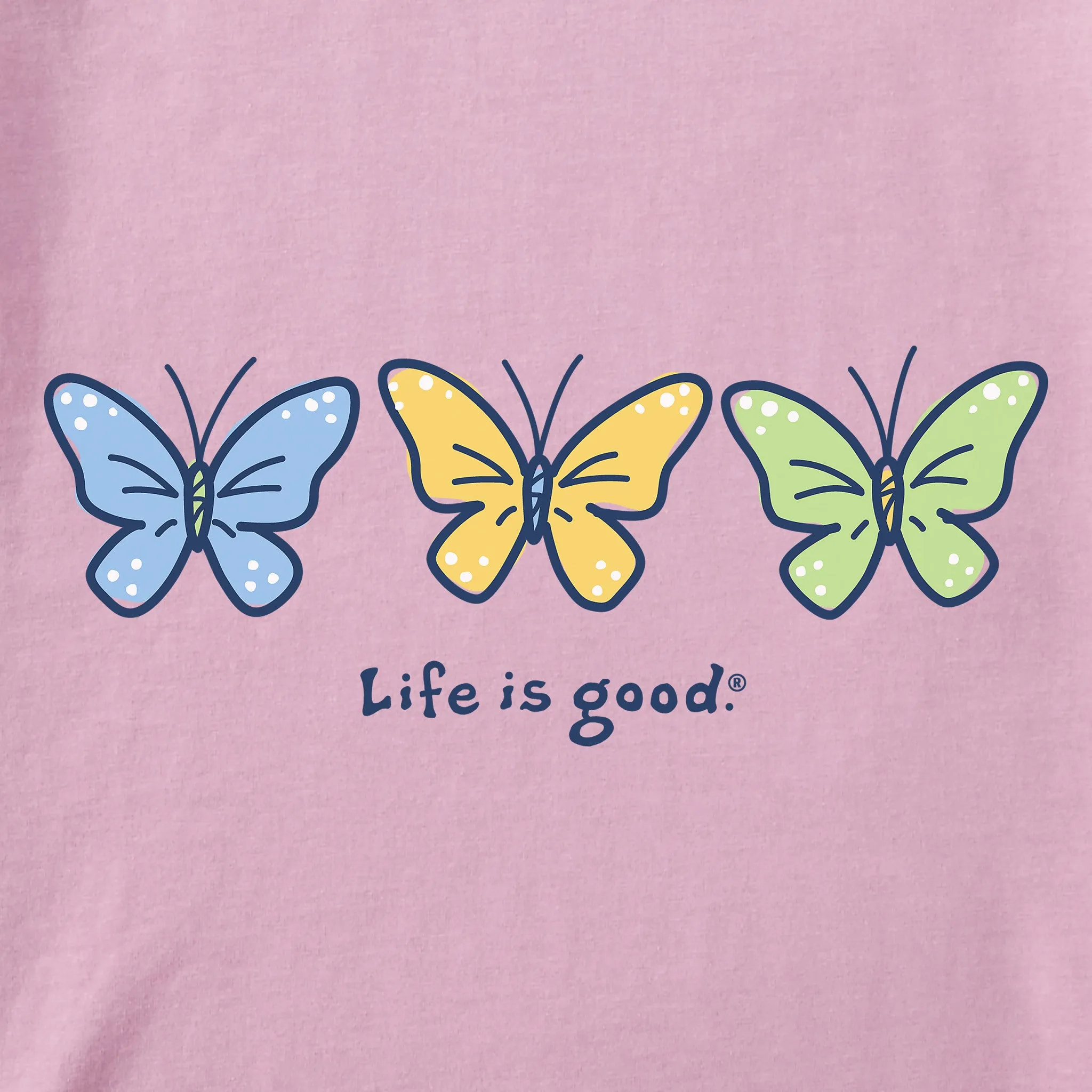 Women's 3 Butterflies Short Sleeve Crusher Vee Life is Good