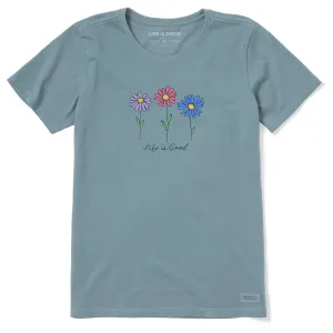 Women's 3 Colorful Daisies Short Sleeve Crusher Tee Life is Good