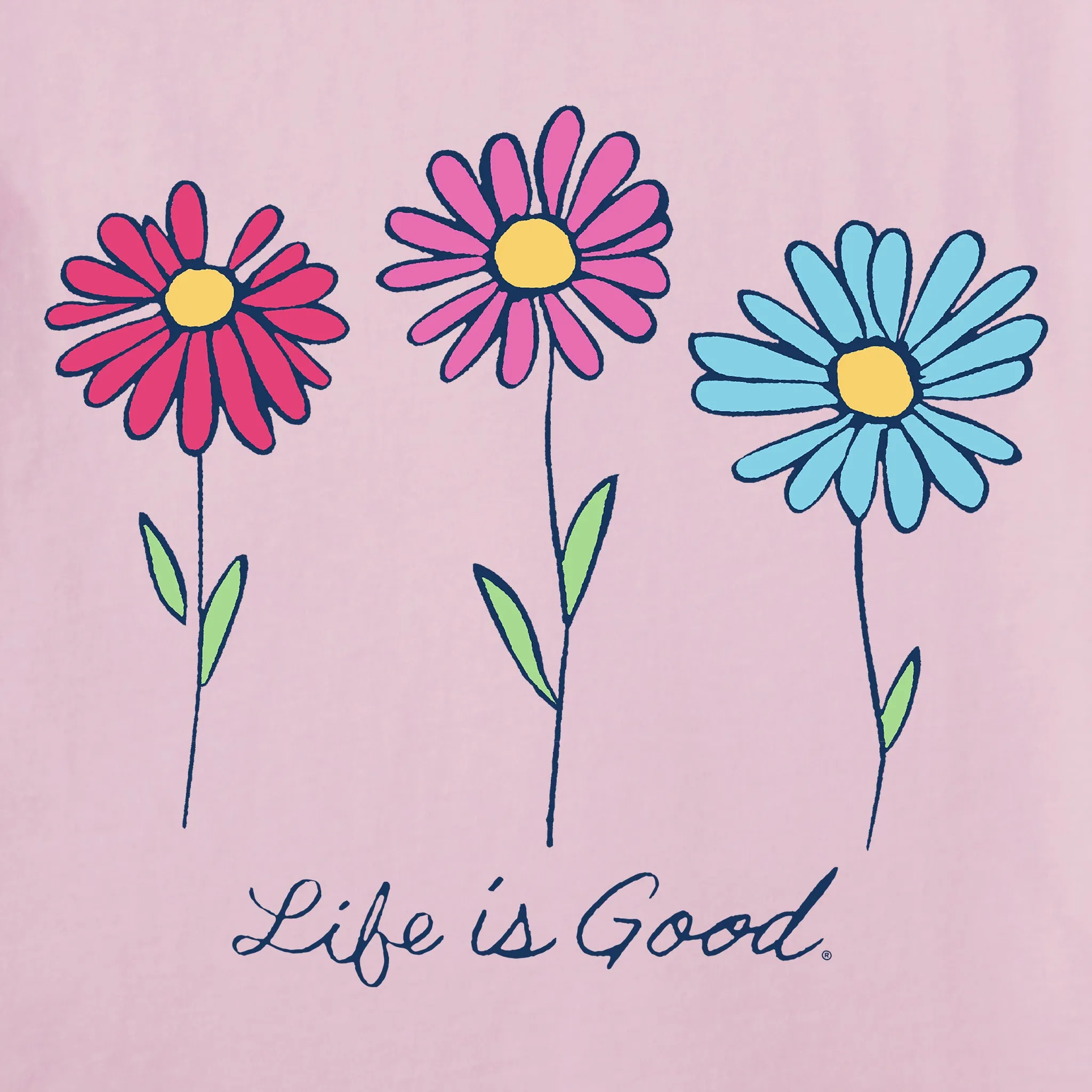 Women's 3 Colorful Daisies Short Sleeve Vee Life is Good