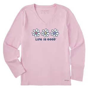 Women's 3 Daisies Long Sleeve Crusher Vee Life is Good