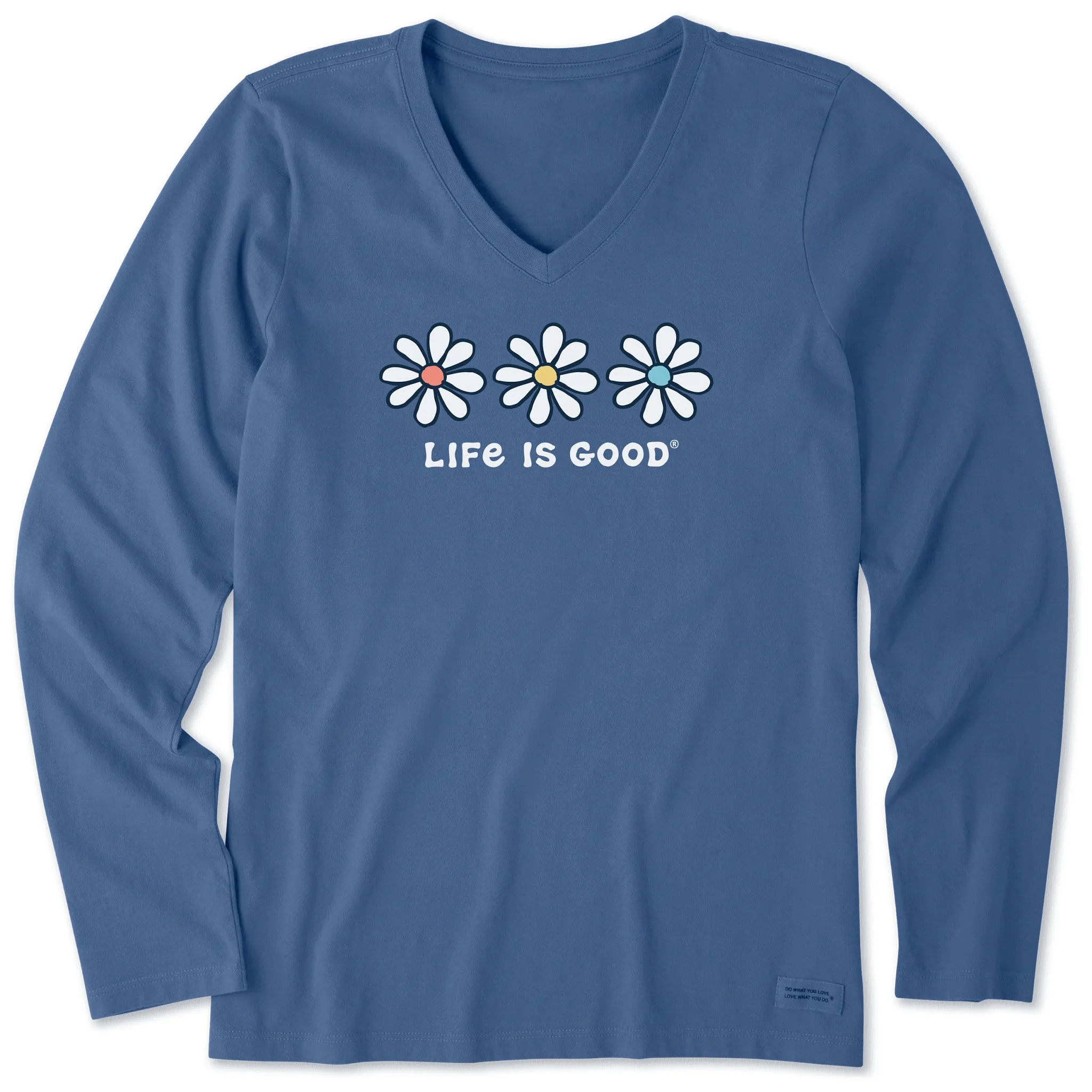 Women's 3 Daisies Long Sleeve Crusher Vee Life is Good