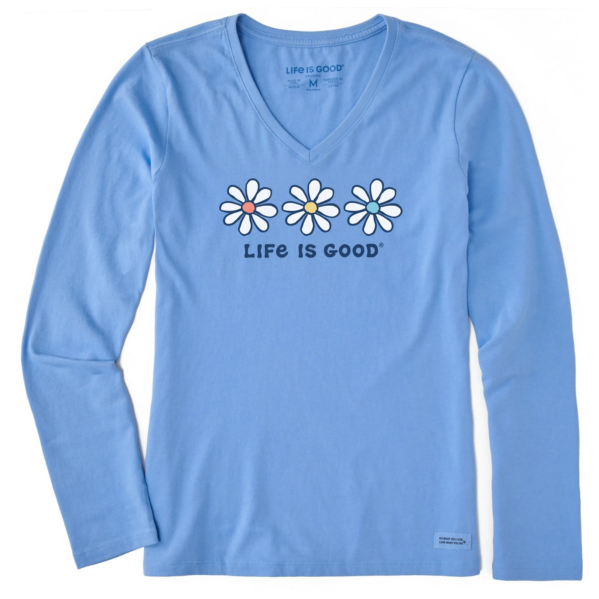 Women's 3 Daisies Long Sleeve Crusher Vee Life is Good
